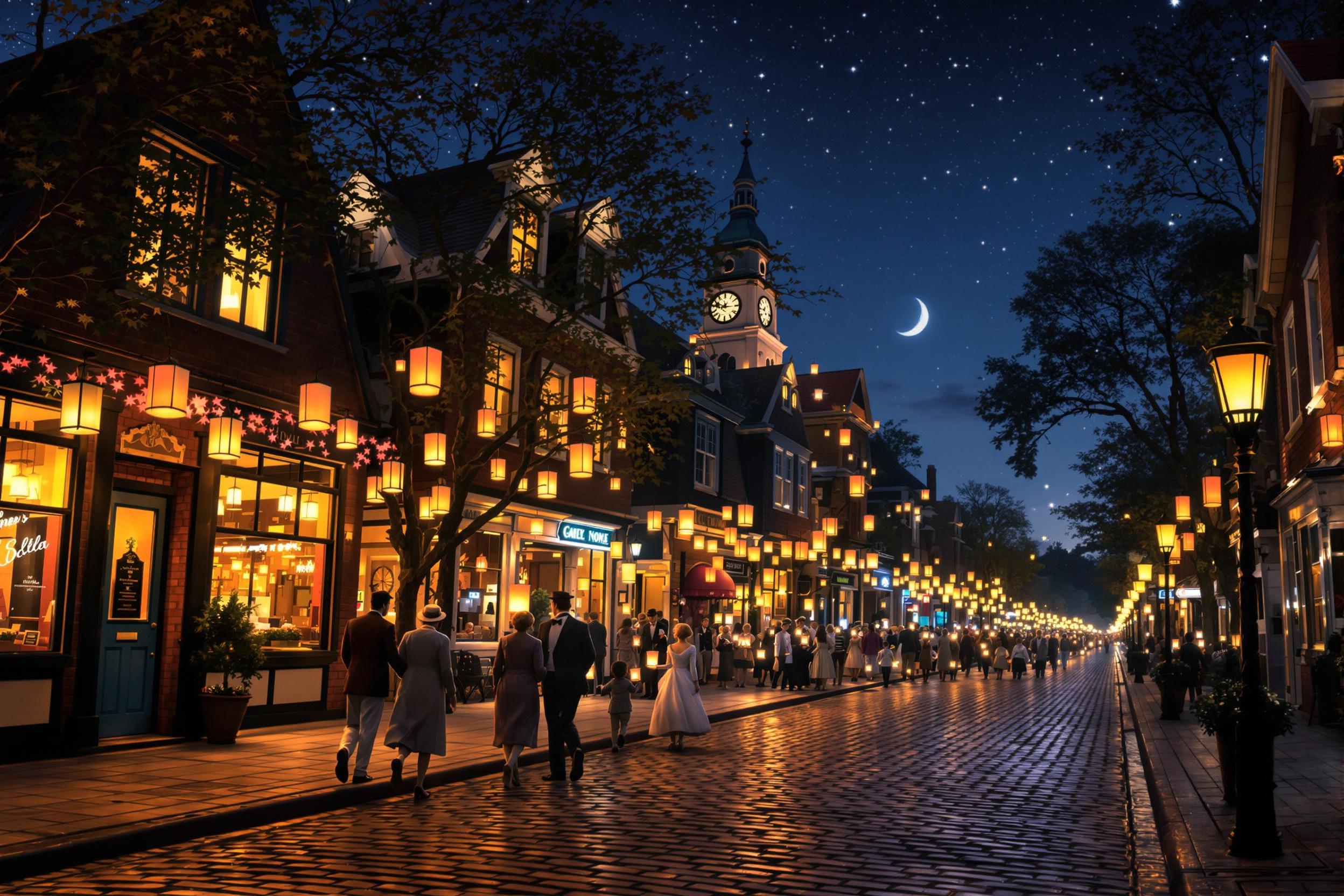 1930s Lantern Parade Under Starry Skies