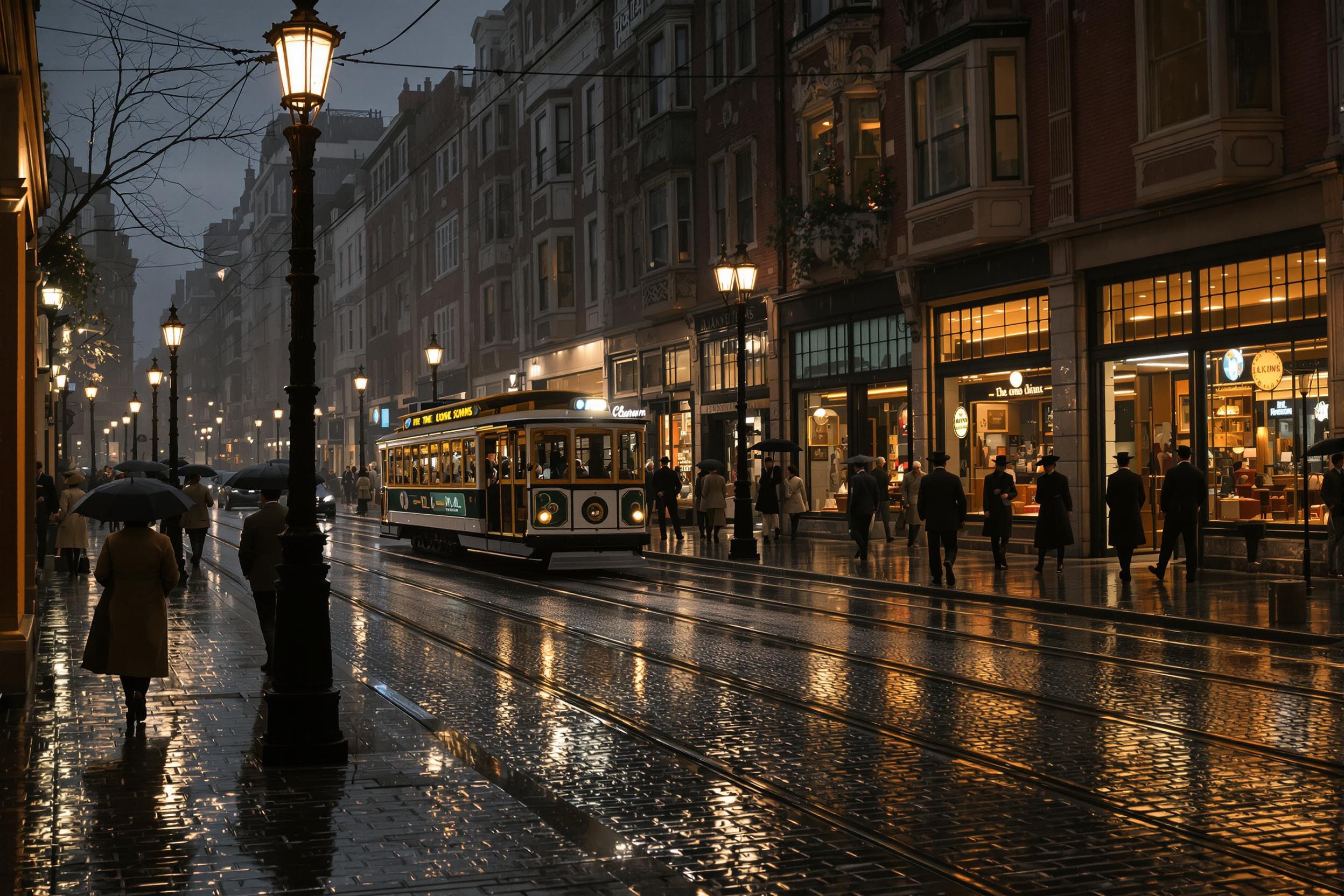 Rainy 1930s Cobblestone Street