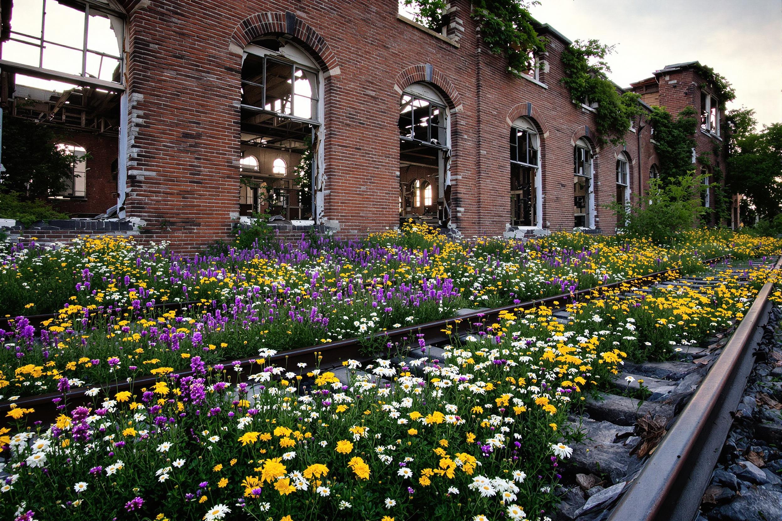 Abandoned Station Reclaimed by Wildflowers