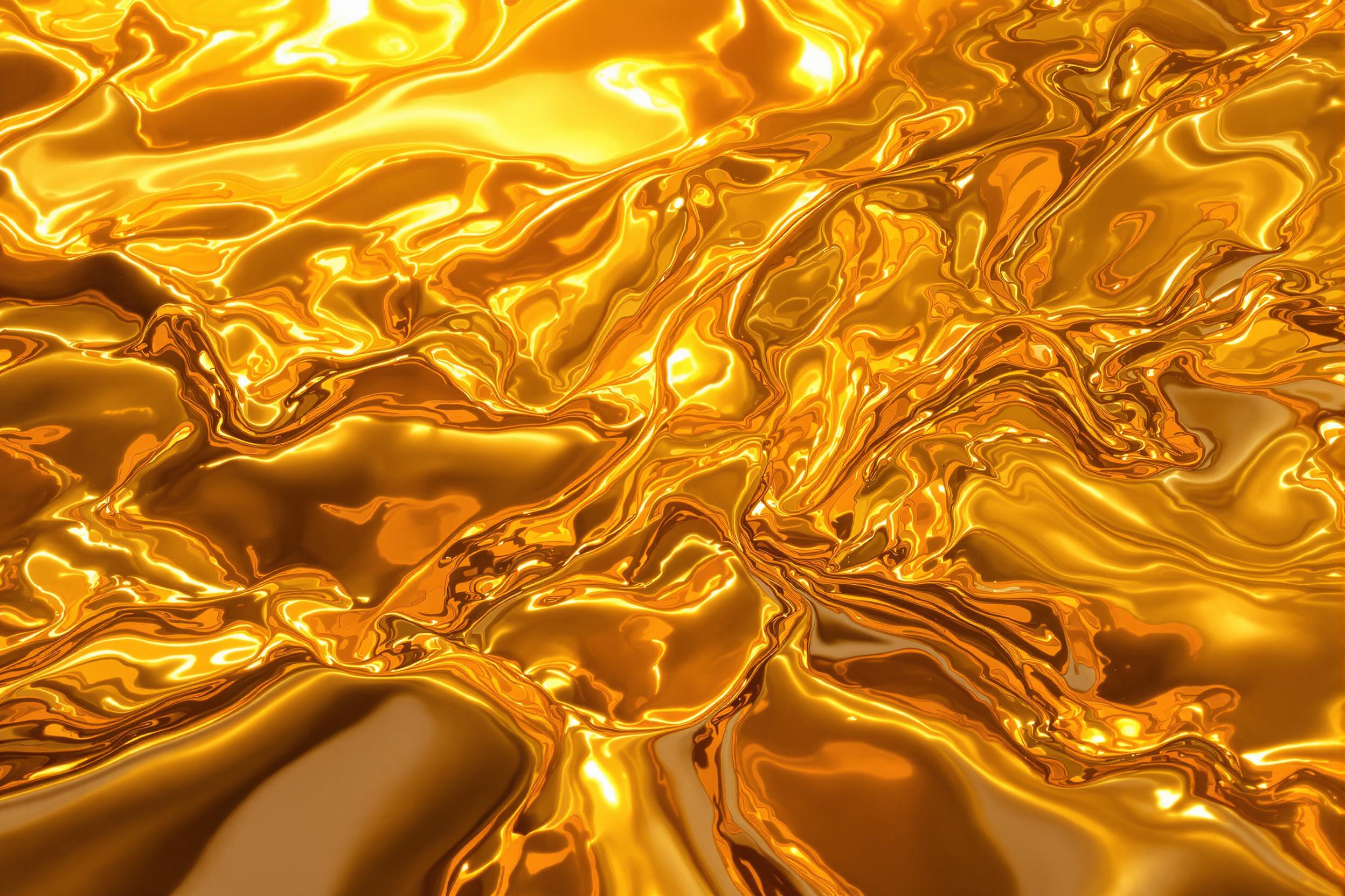 Abstract Flowing Golden Liquid Texture