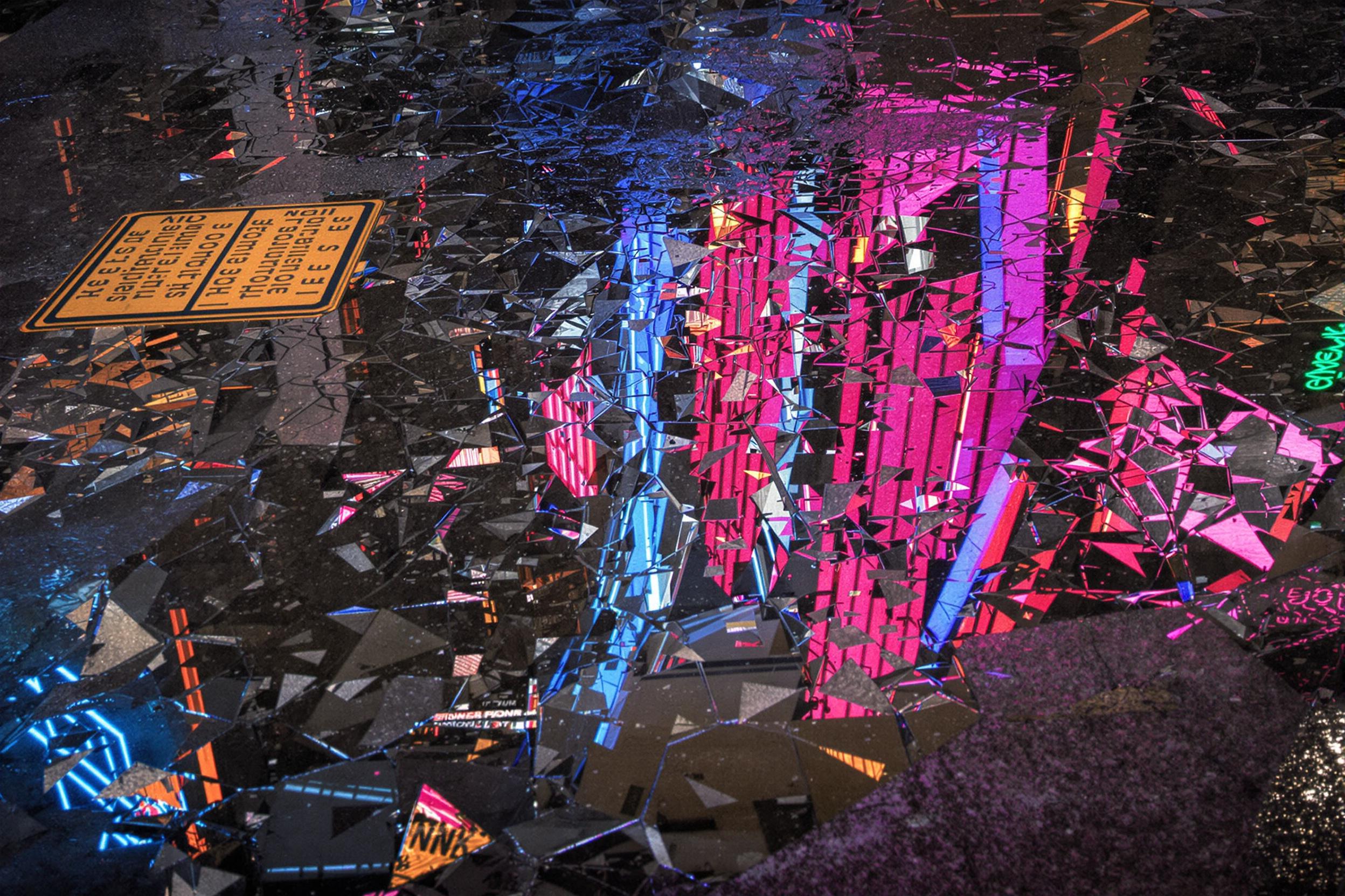 Crystalline Reflections: Abstract Urban Puddle