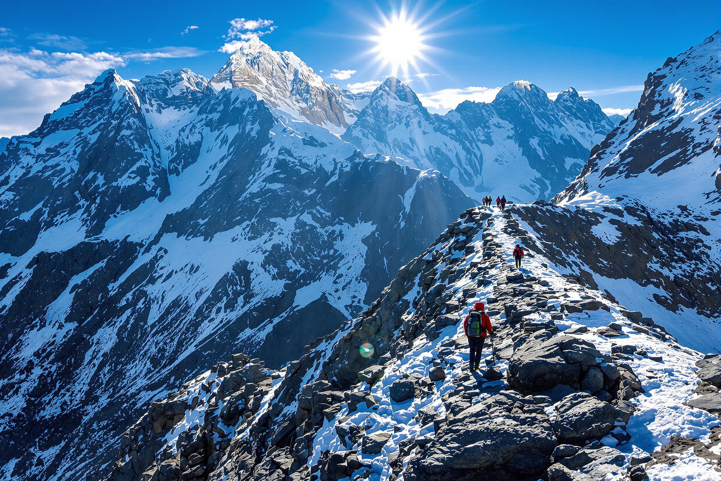 Sherpas Leading Climbers Towards Illuminated Himalayan Base Camp