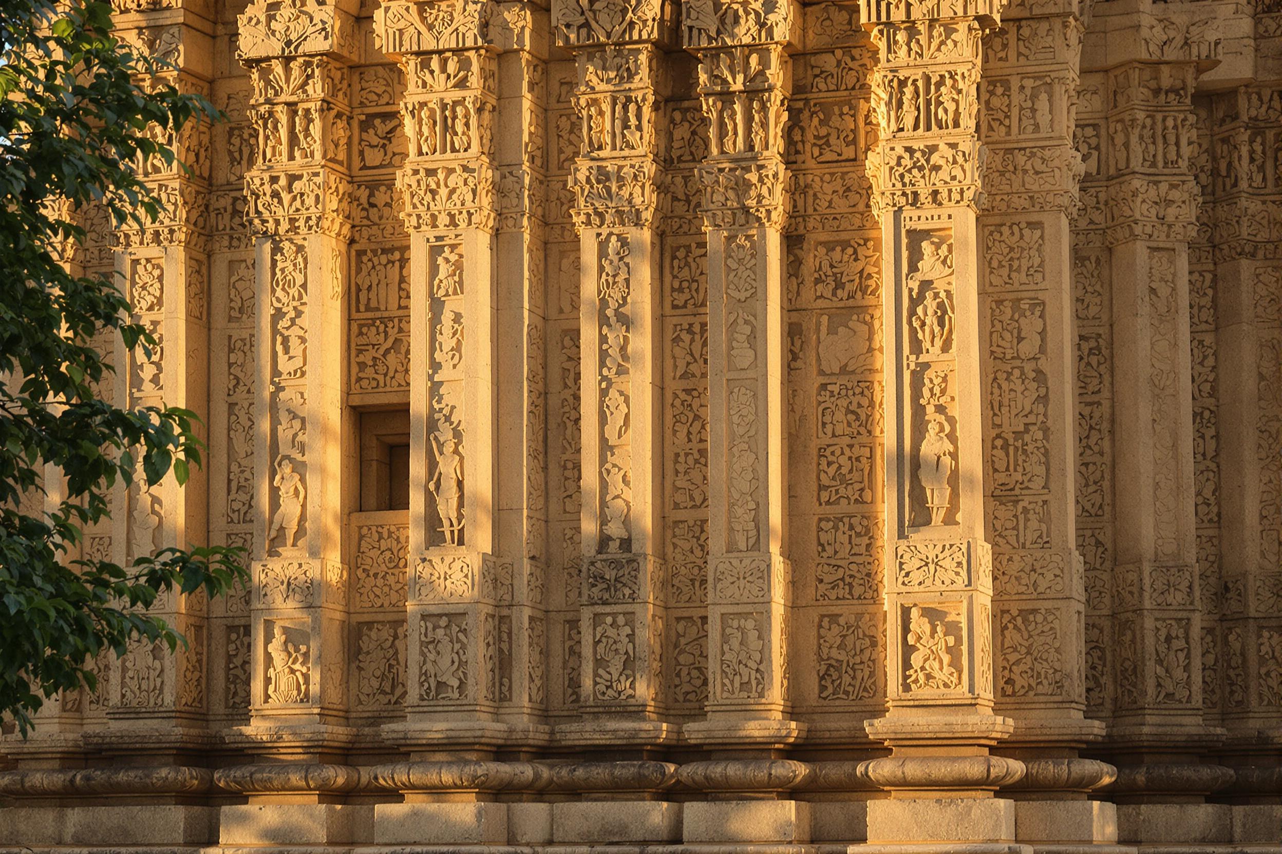 Golden Hour Revealing Ancient Temple Carvings