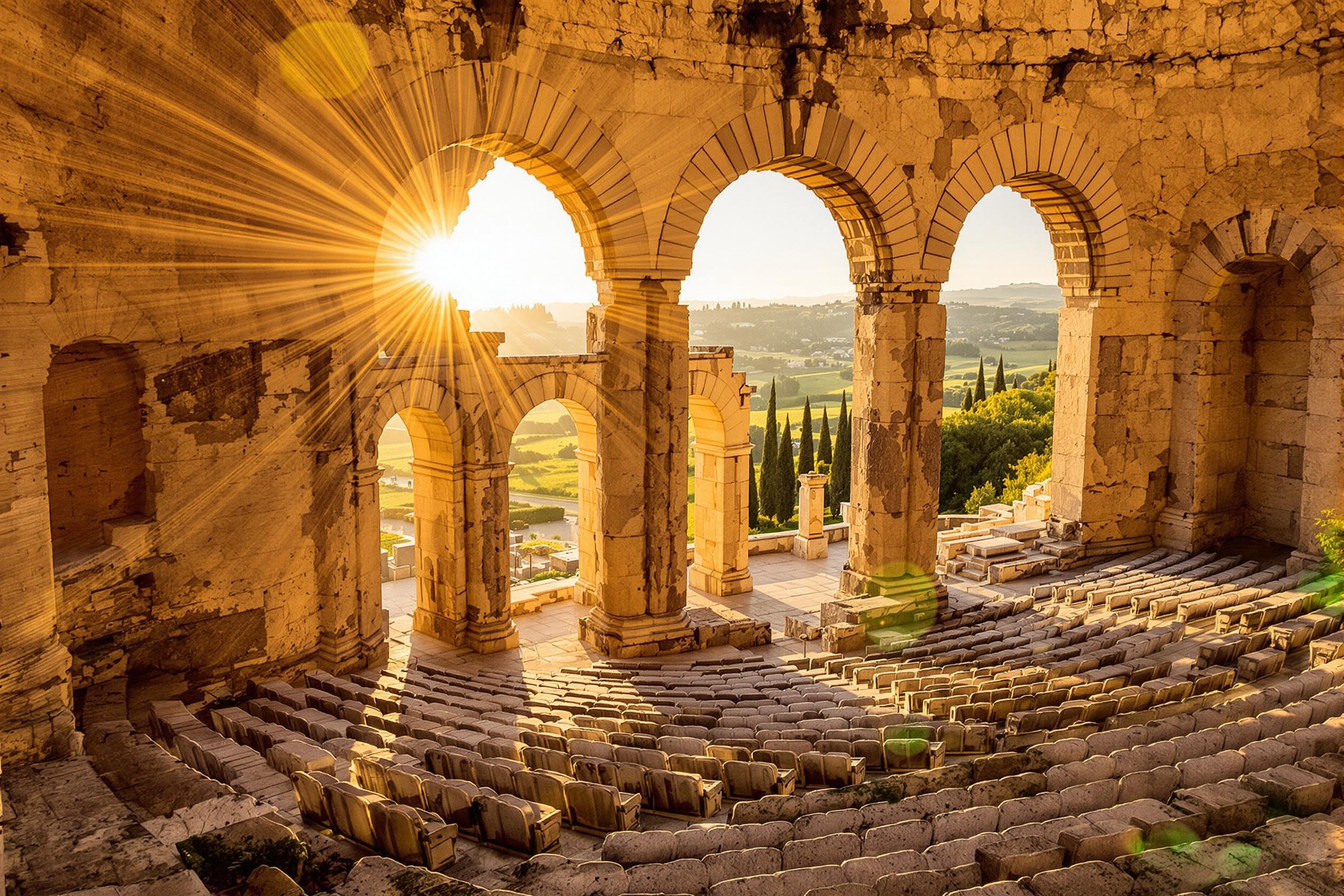 Ancient Greek Amphitheater at Sunrise