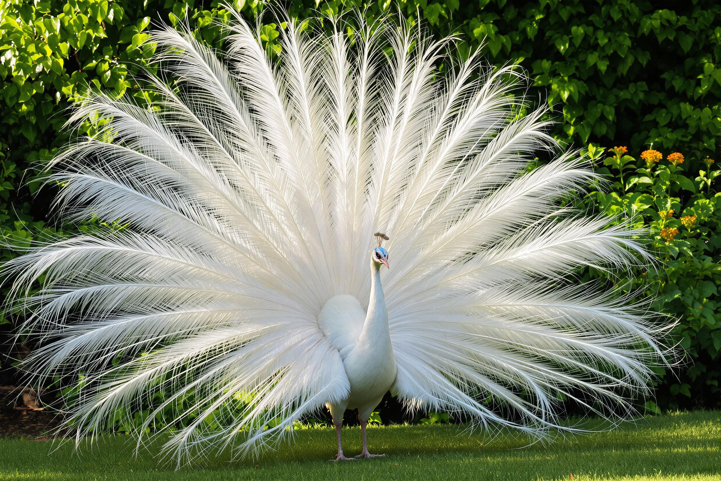 Majestic Albino Peacock Displays Ethereal Plumage