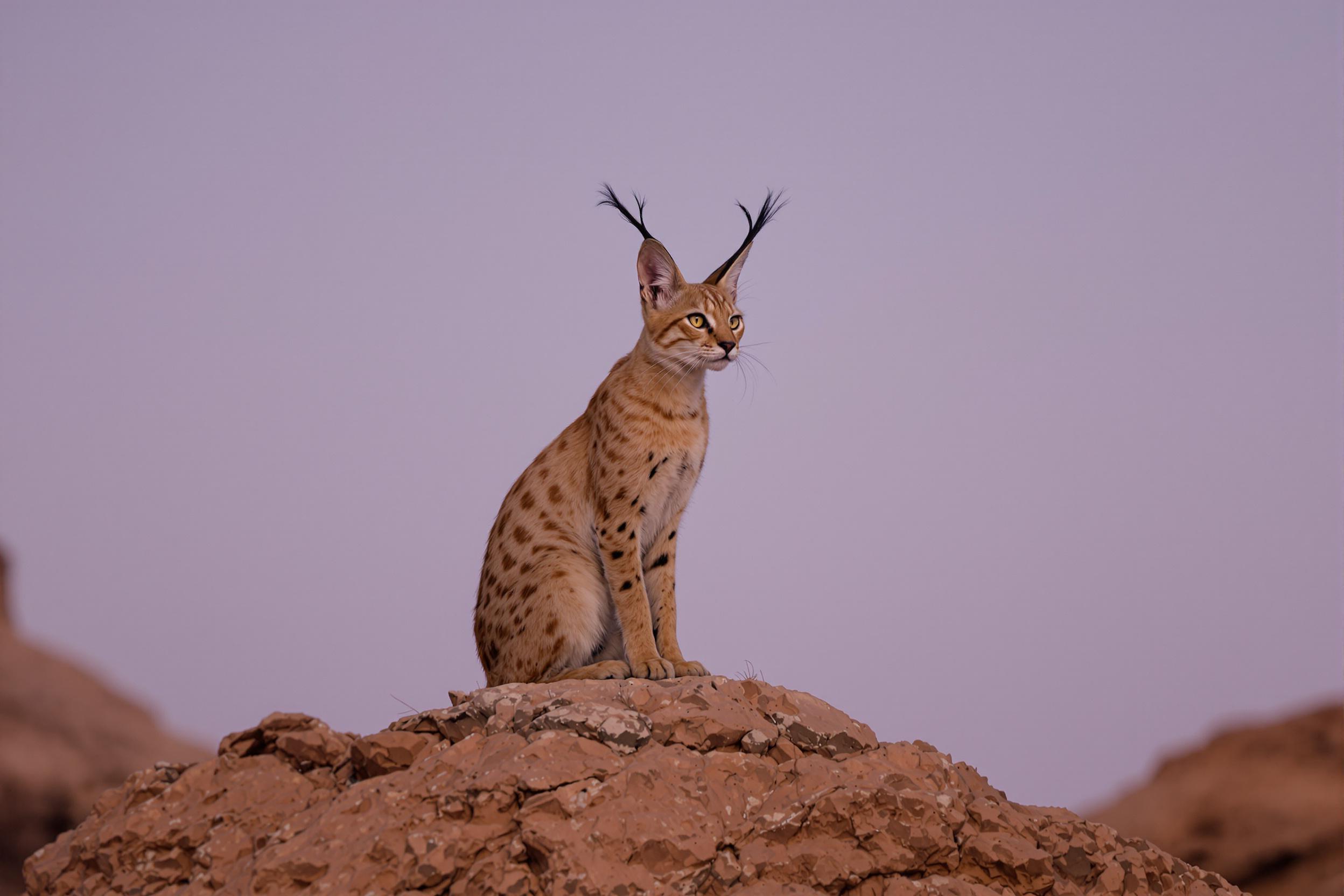 Majestic Caracal Cat in Desert Twilight