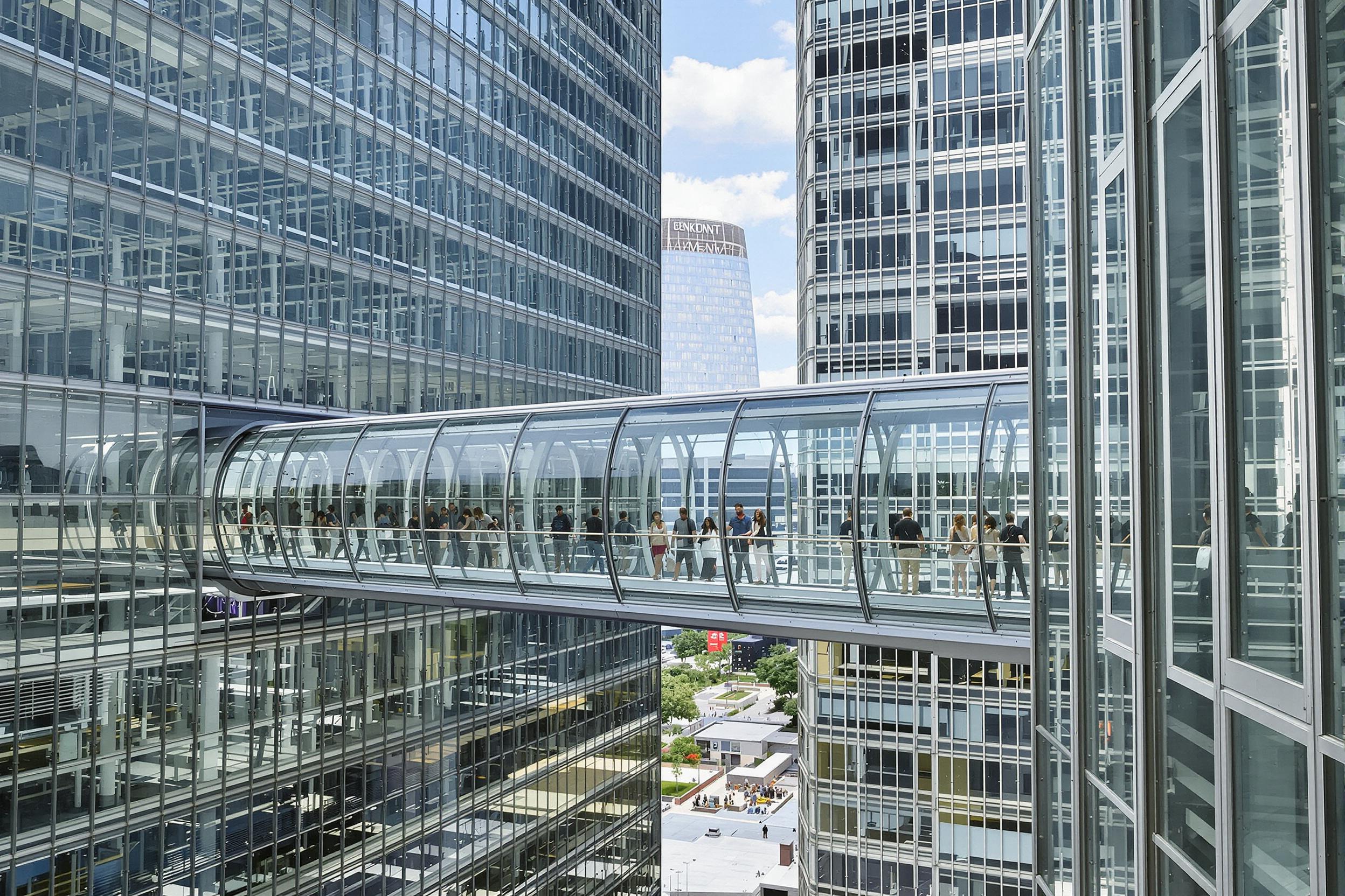 Minimalist Skybridge: Urban Connectivity in Glass and Steel