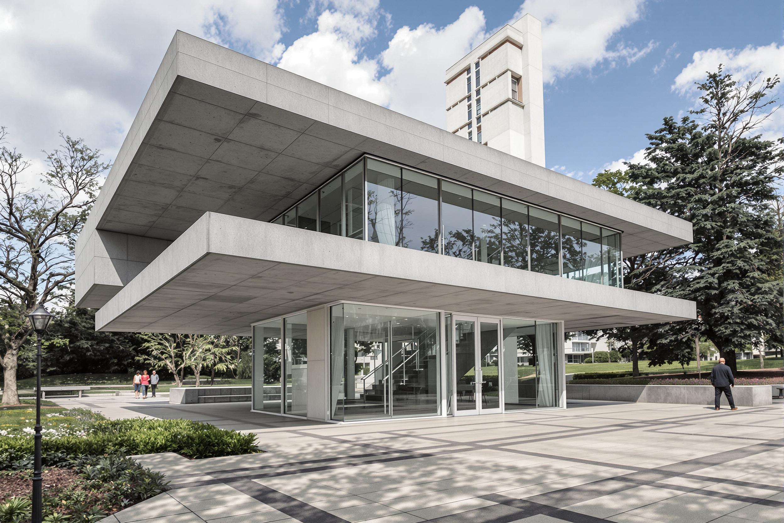 Geometric Harmony: Modernist Concrete Pavilion in Urban Park