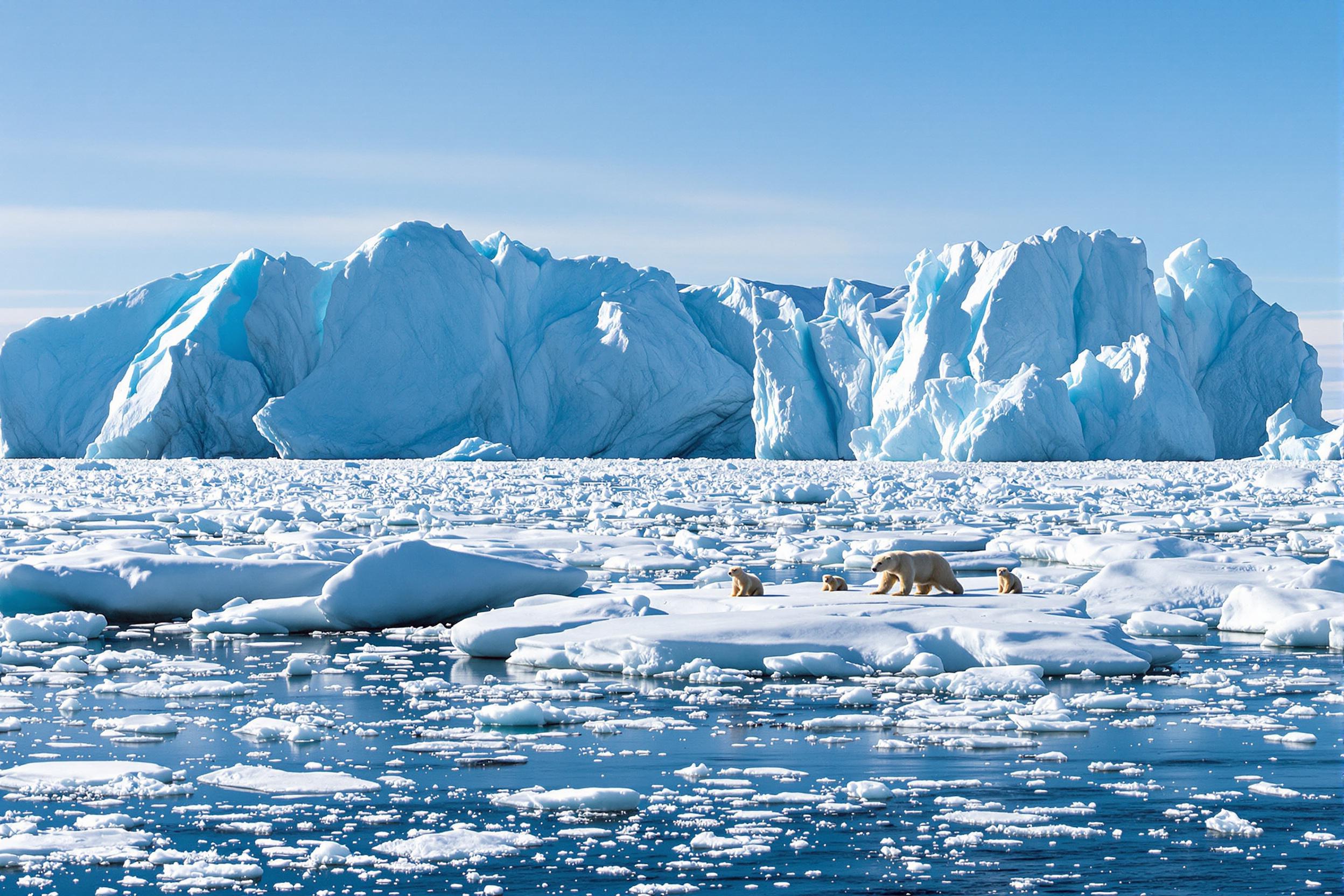 Serene Arctic Landscape with Polar Bears and Icebergs