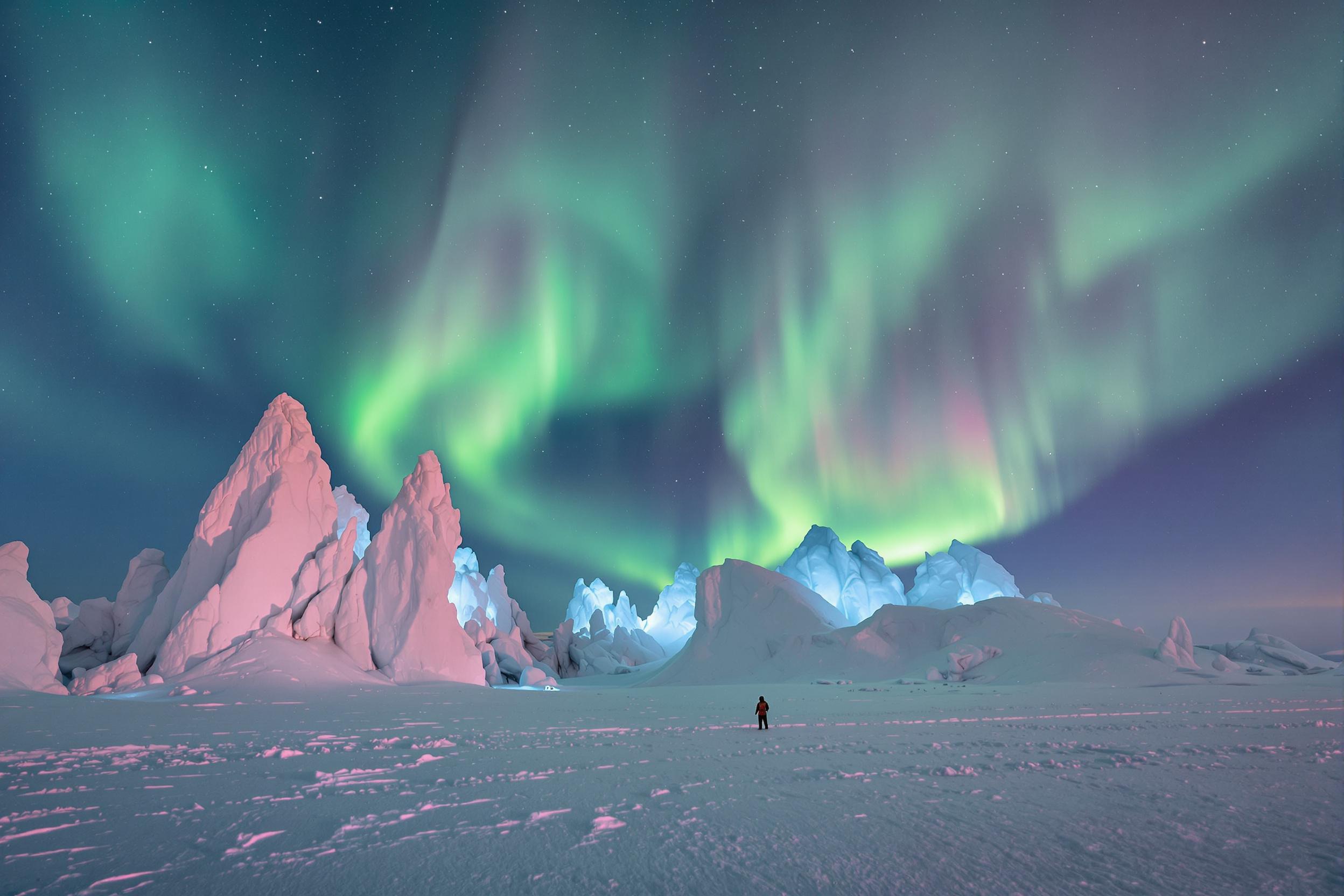 Arctic Researcher Under the Northern Lights