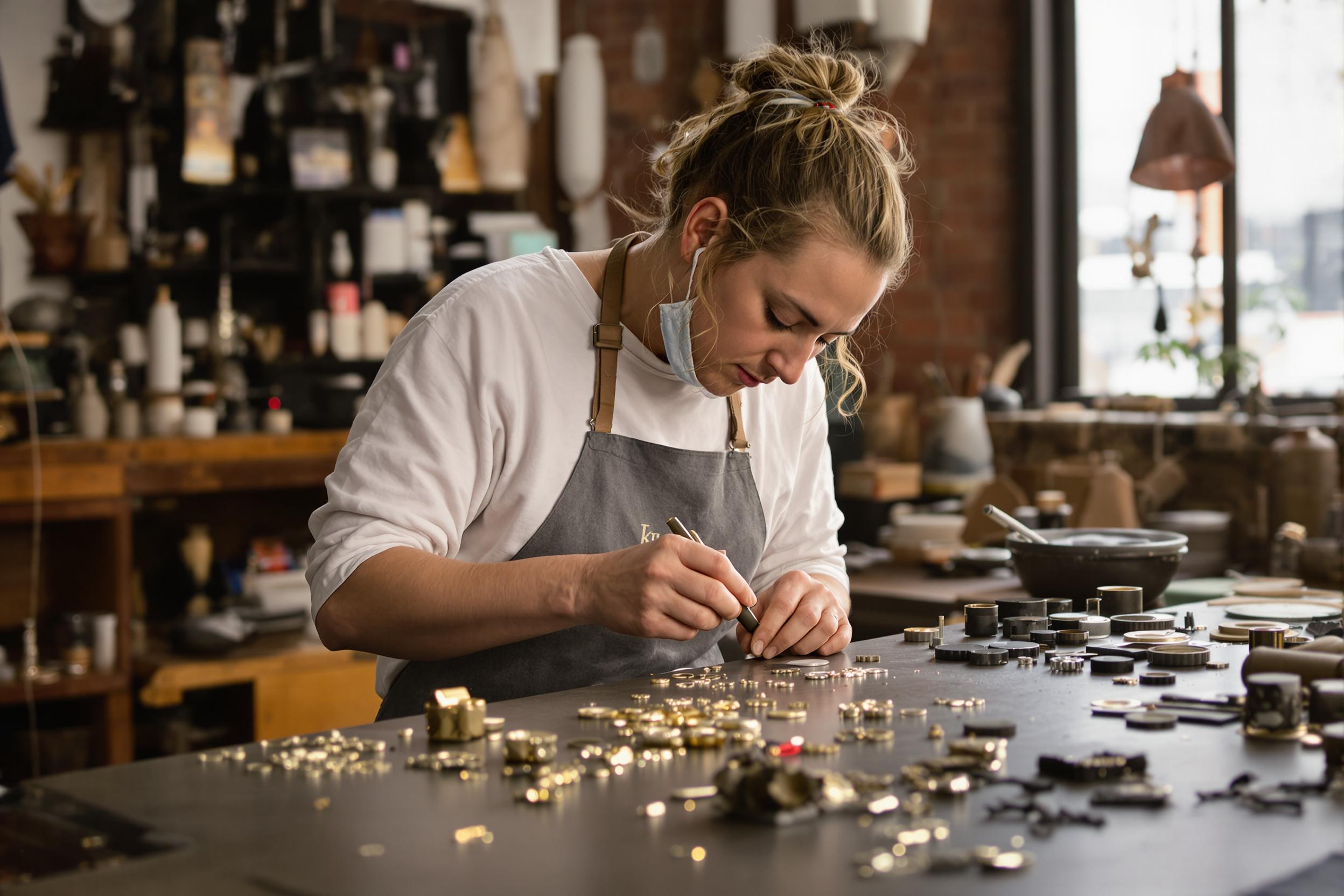 Jeweler at Work in an Industrial Loft Workshop