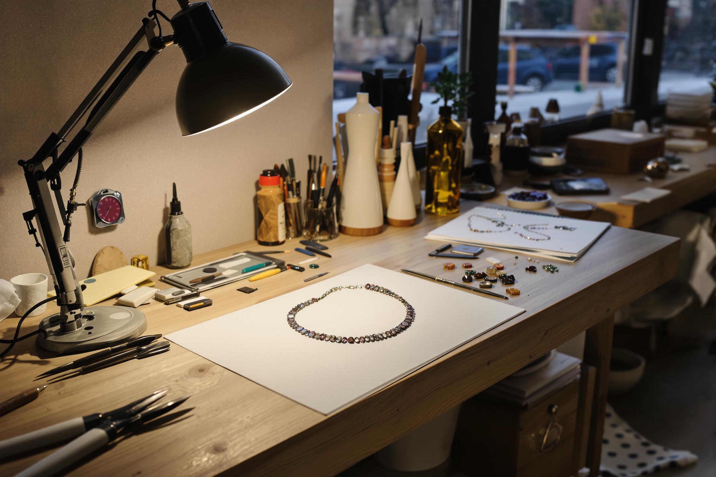 Jewelry Designer Workshop With Tools and Light