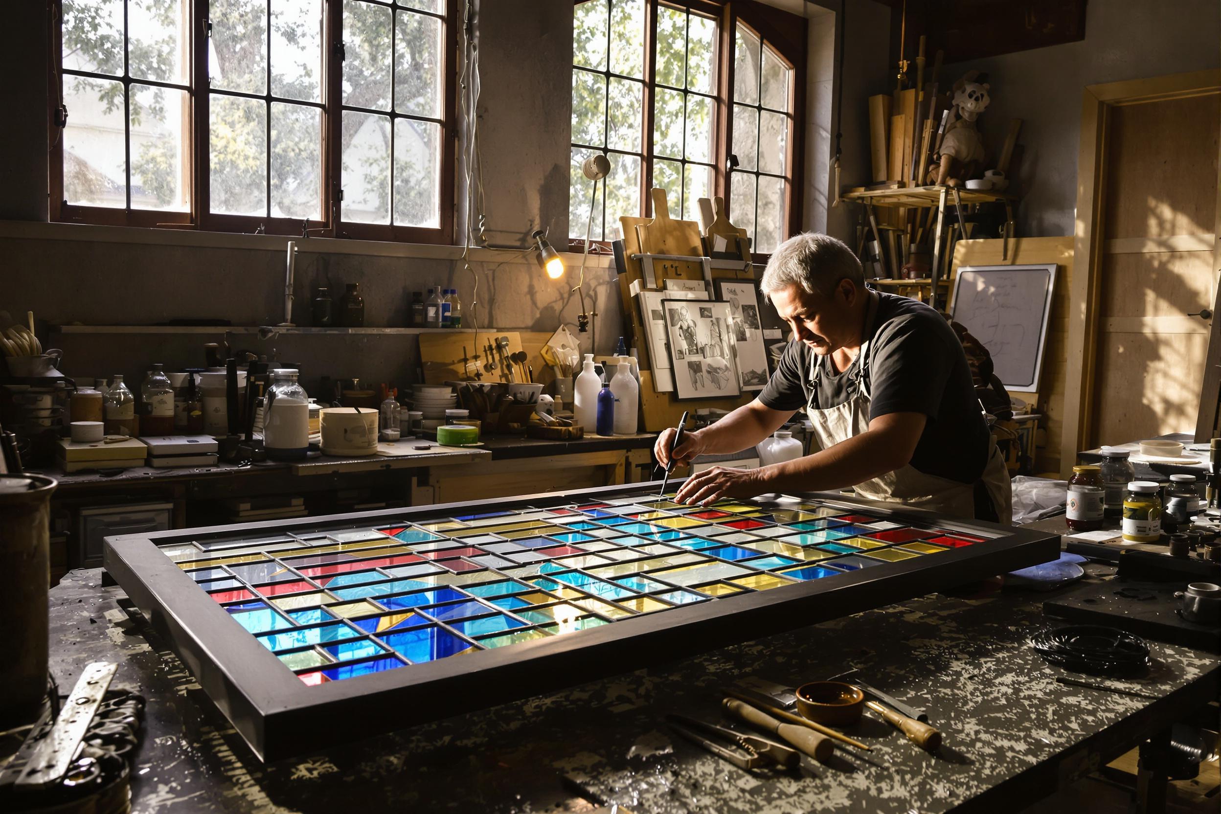 Artisan Crafting Stained Glass Window