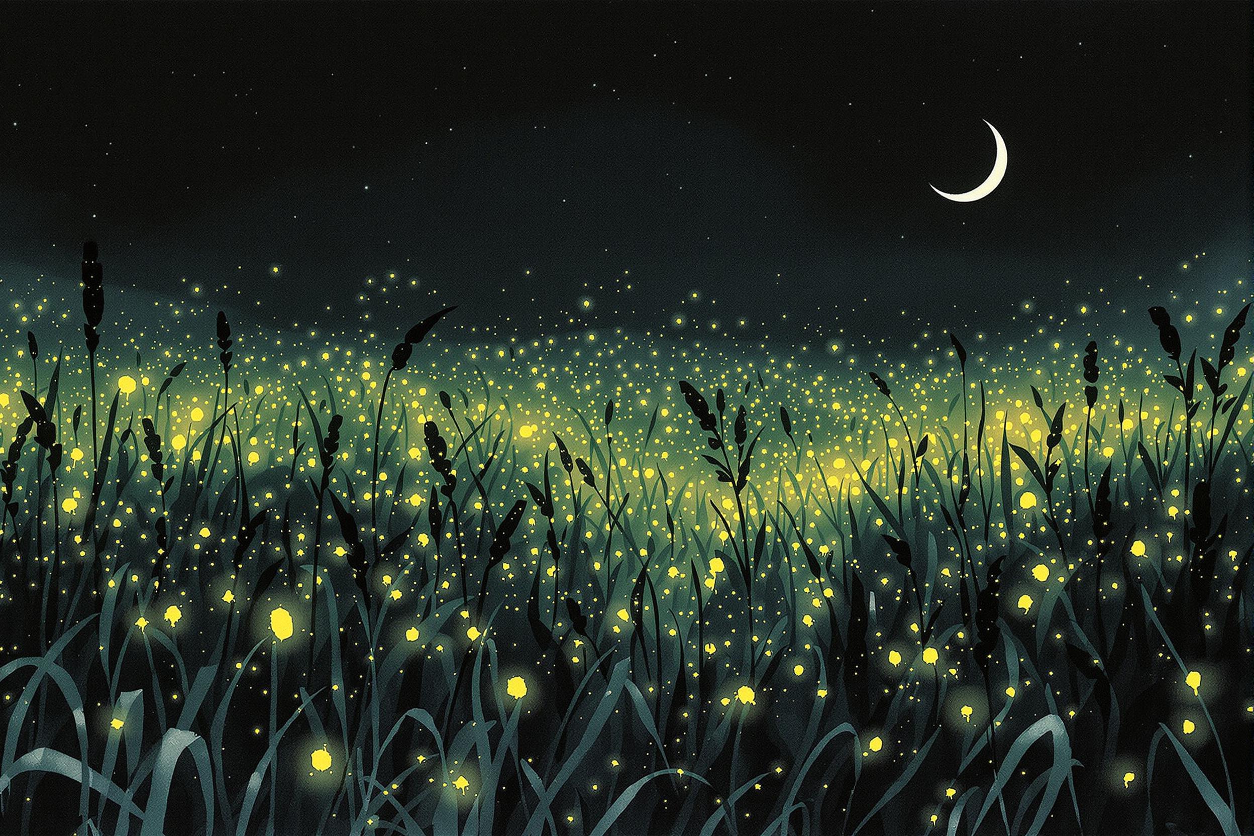 Twilight Firefly Dance Amid Reed Beds