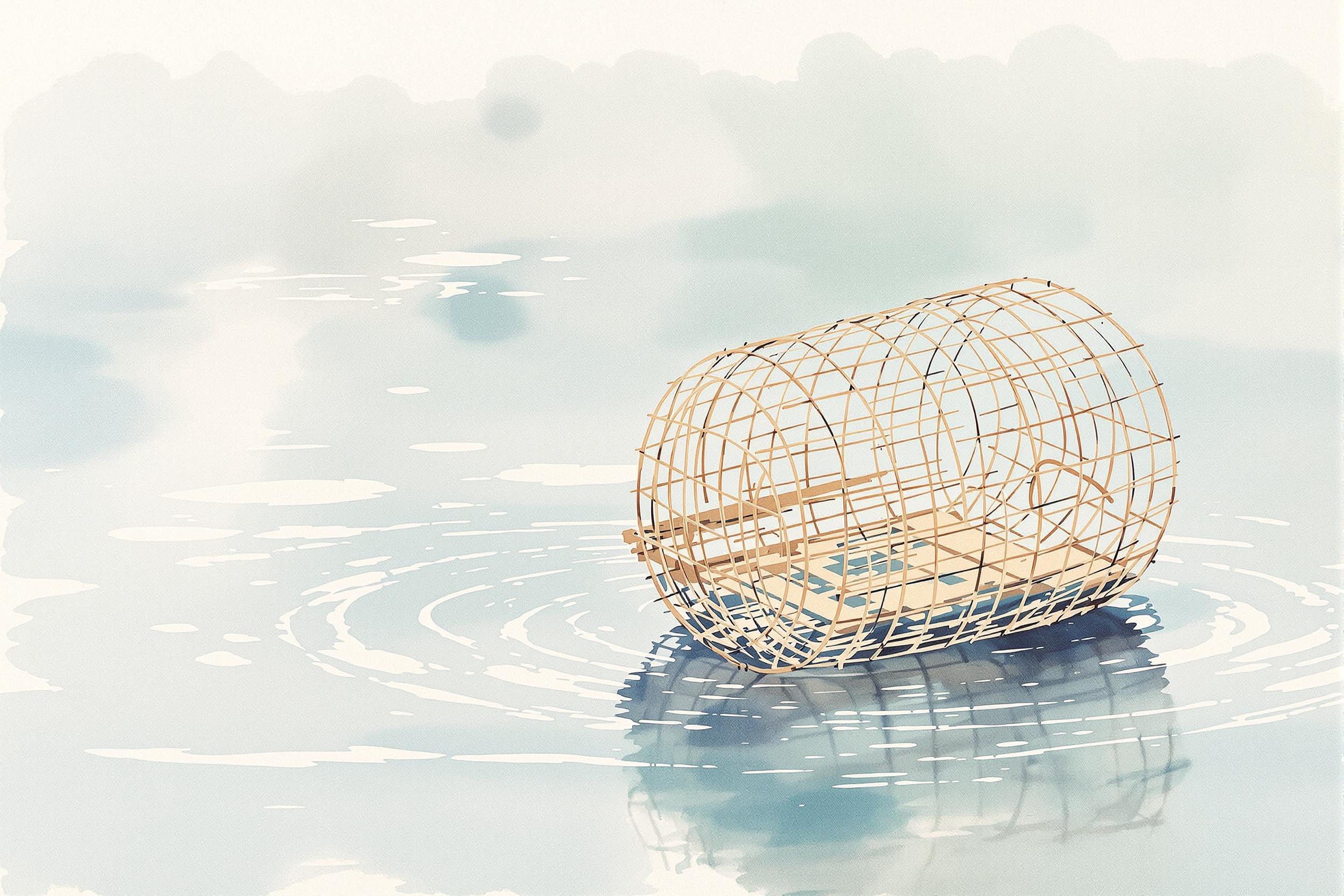 Elegant Bamboo Fish Trap Amidst Rippling Waters