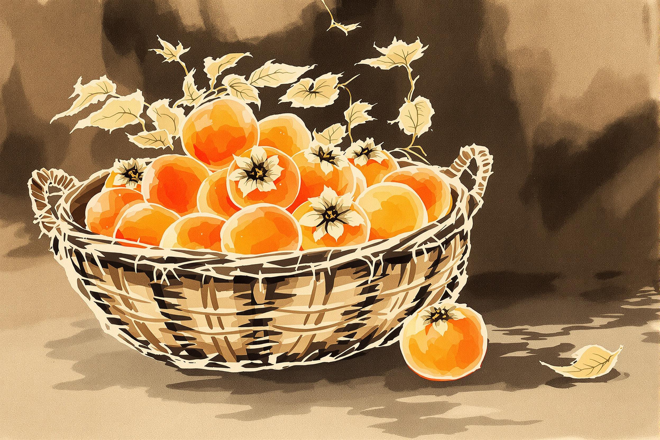 Rustic Basket with Autumn Persimmons in Tranquil Composition