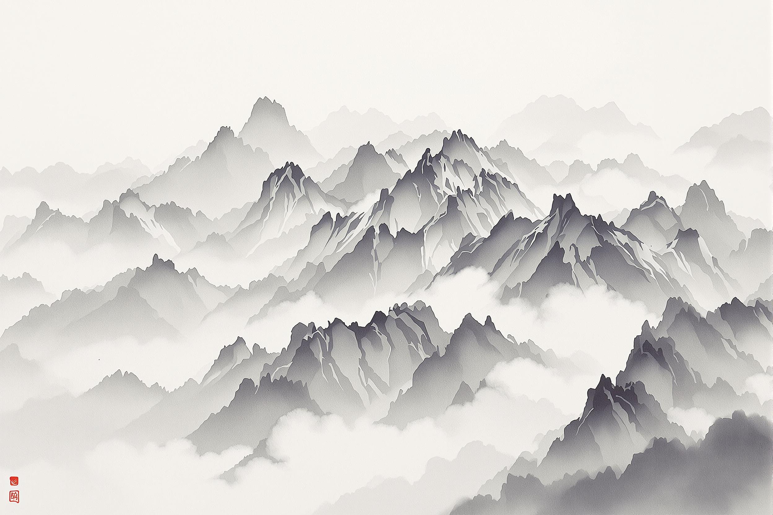 Ethereal Mountains in Mist at Dawn