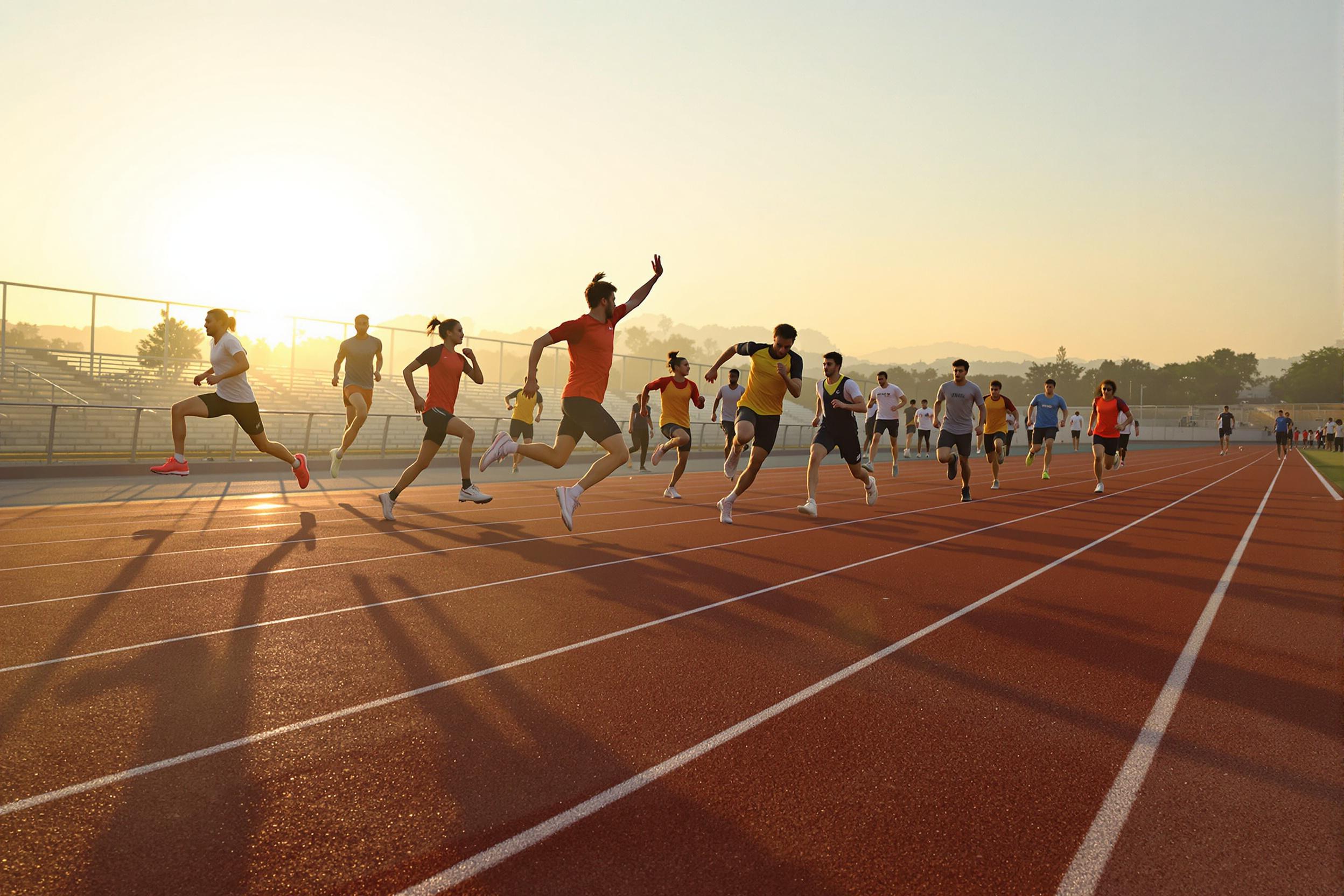 Team of Athletes Training at Sunrise