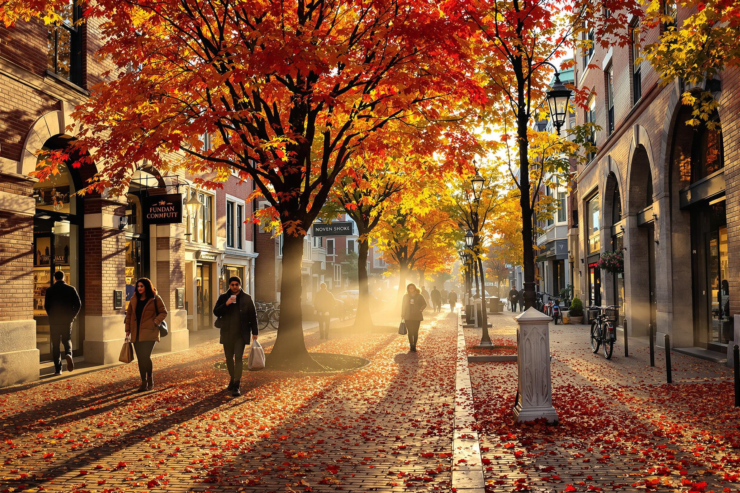 Enchanting Autumnal Streetscape Showcasing Urban Harmony