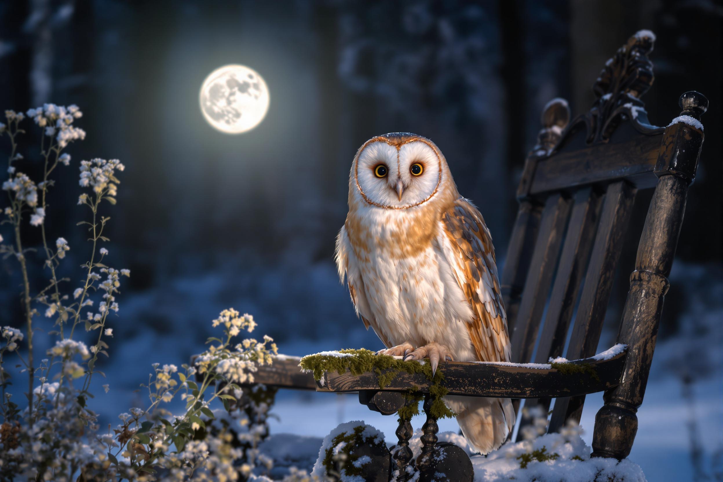 Barn Owl in Enchanting Moonlit Winter Scene