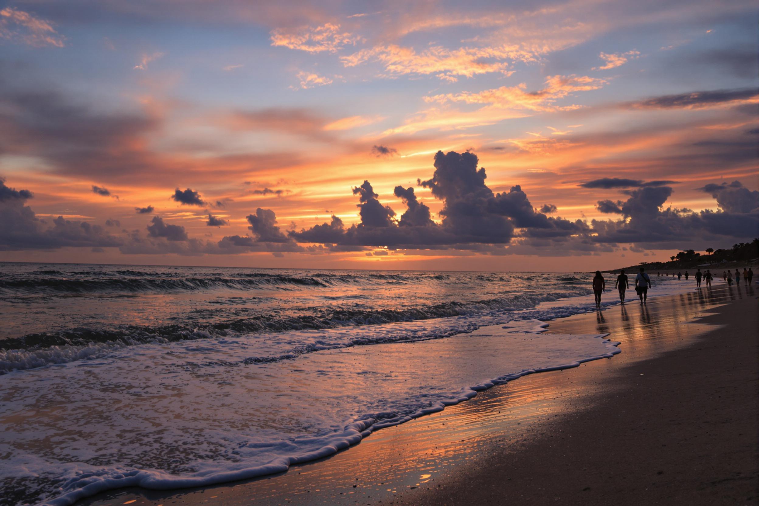 Sunset Beach Walkers: A Vibrant Coastal Scene