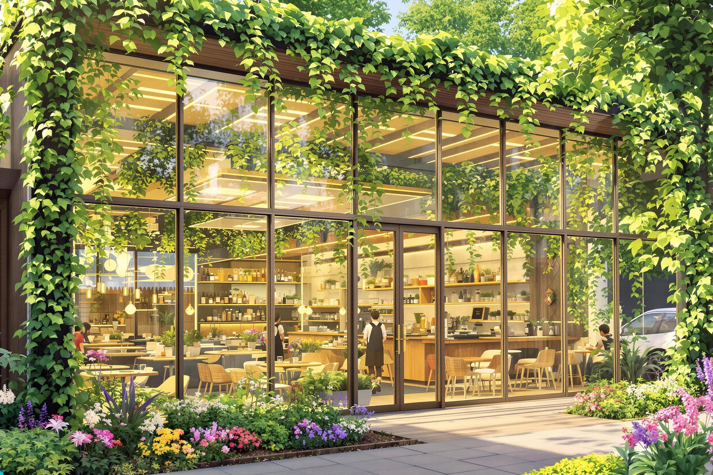 Enchanting Garden Café Merging Nature and Modernity