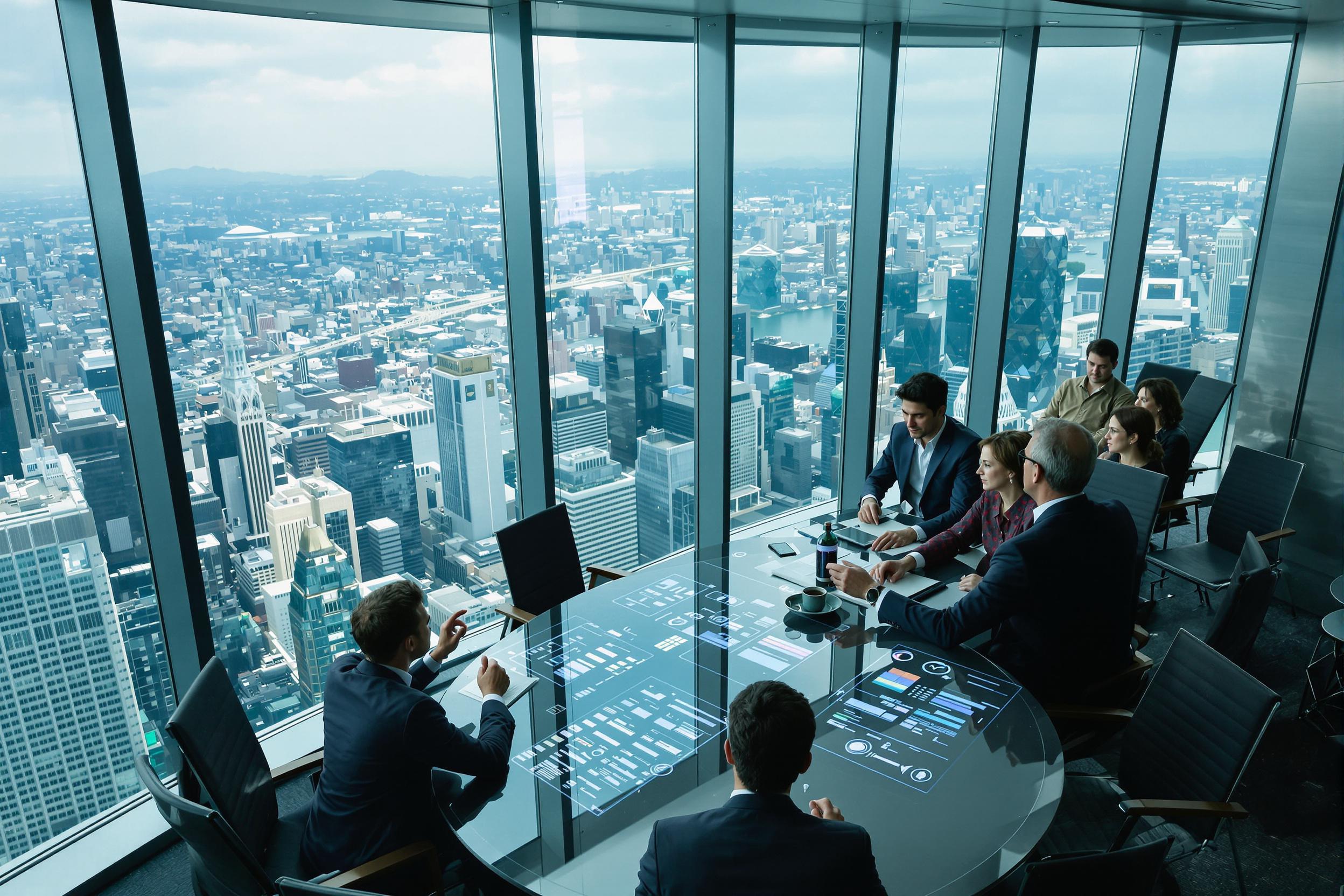 Elevated Boardroom: Skyline Strategy Session