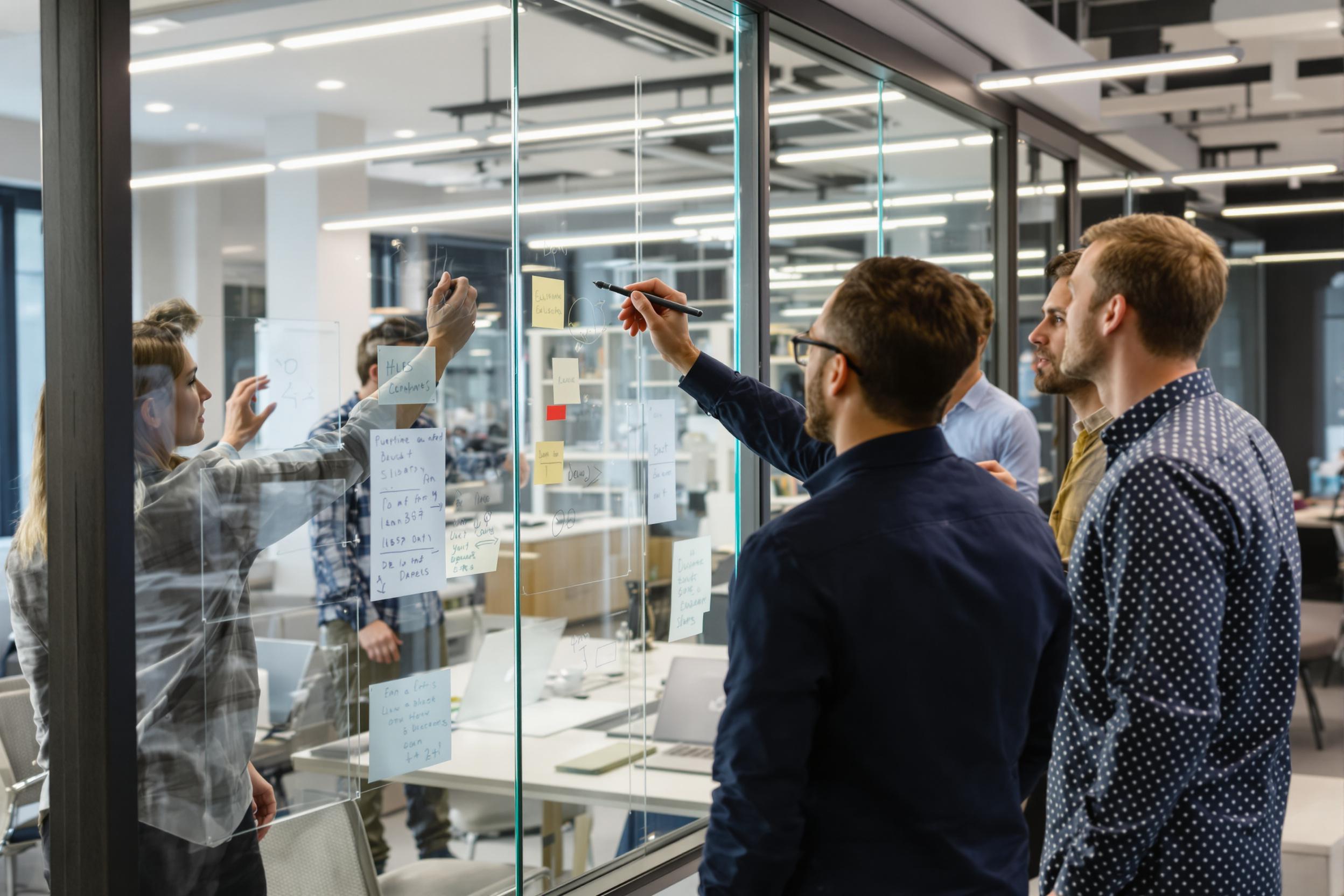 Innovative Brainstorming Session on Transparent Whiteboards