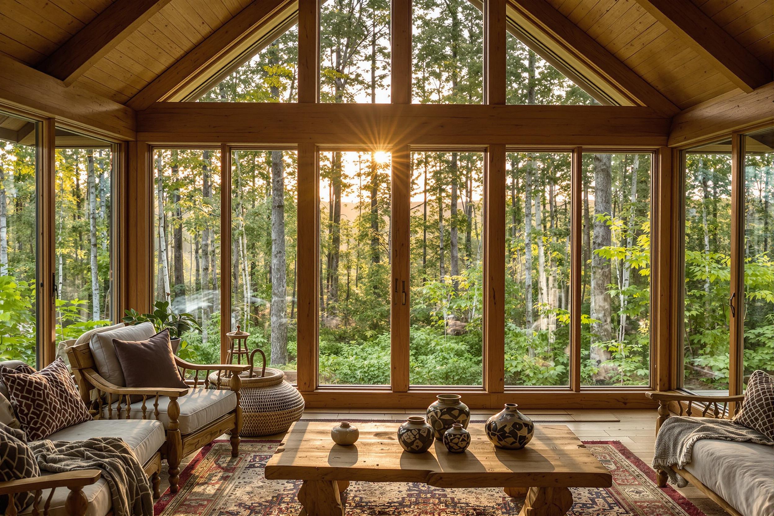 Morning Amber Through Glass-Faced Cabin