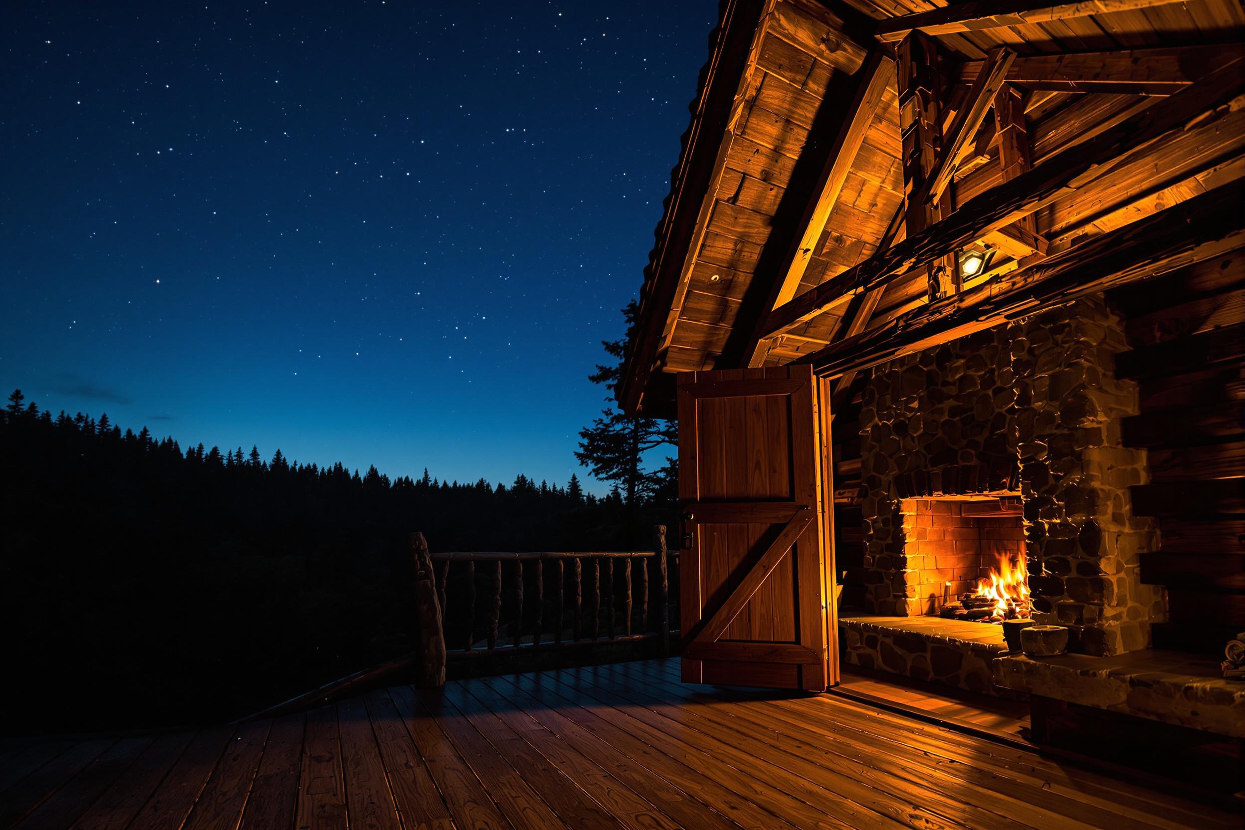 Twilight Cabin Doorway Framing Starry Sky