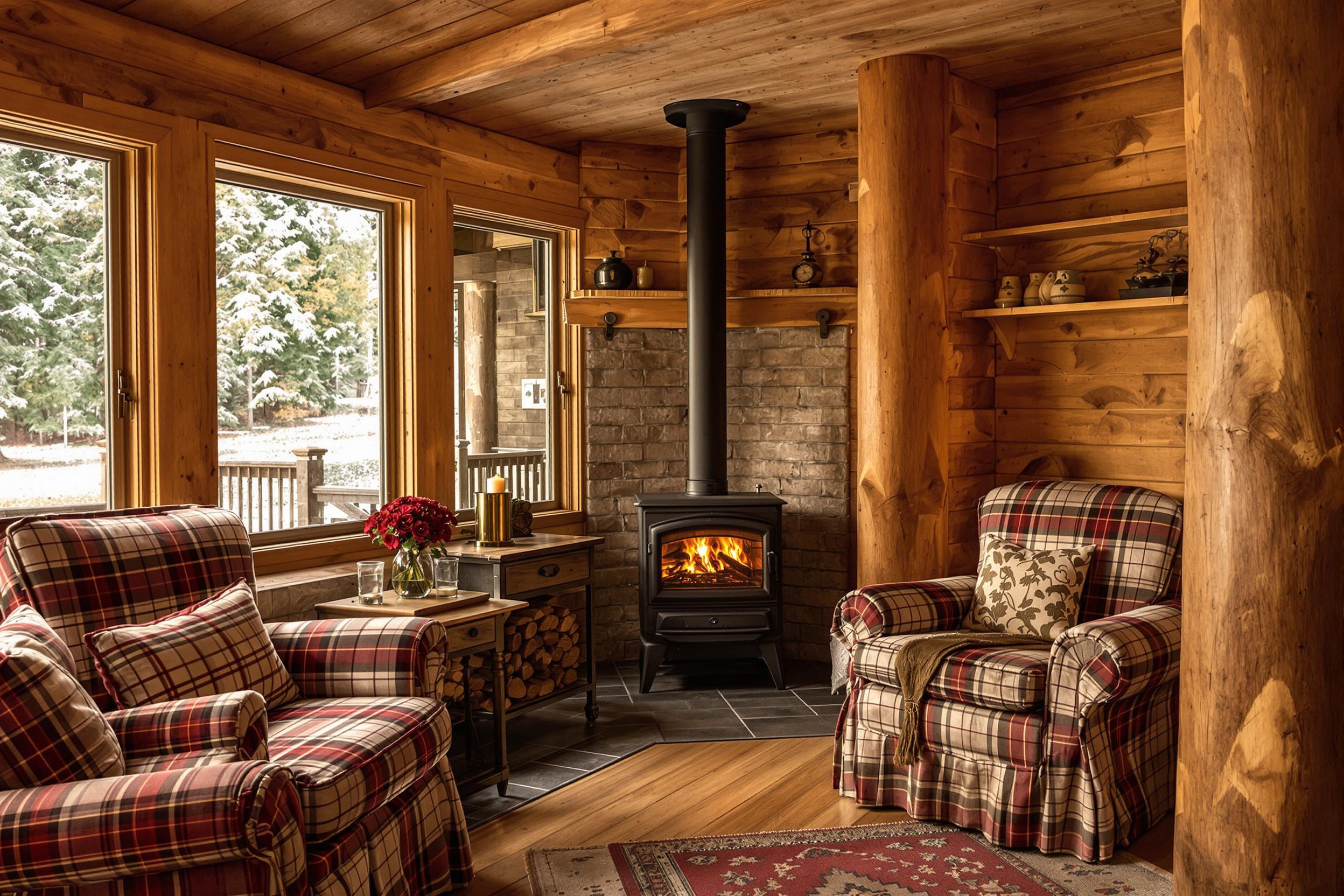 Rustic Wood-Stove Cabin Nook Frames