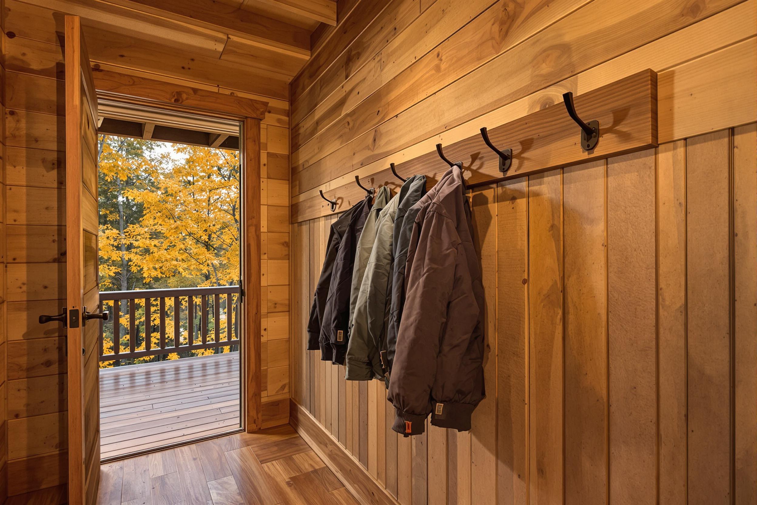 Oak-Framed Hall Transition to Rustic Porch Immersed Autumn Woods