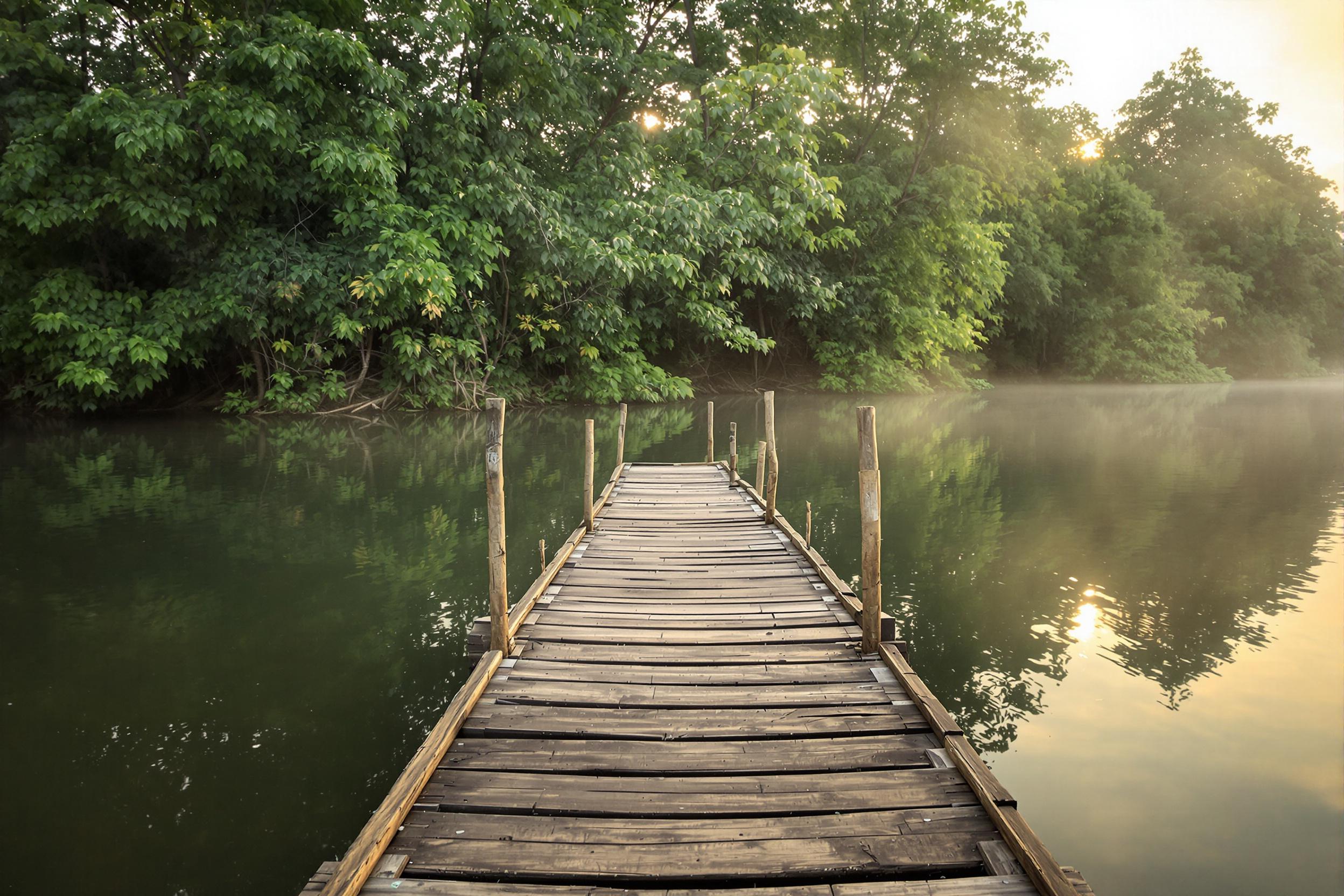 Traditional Canoe Dock Amid Rainforest Mist