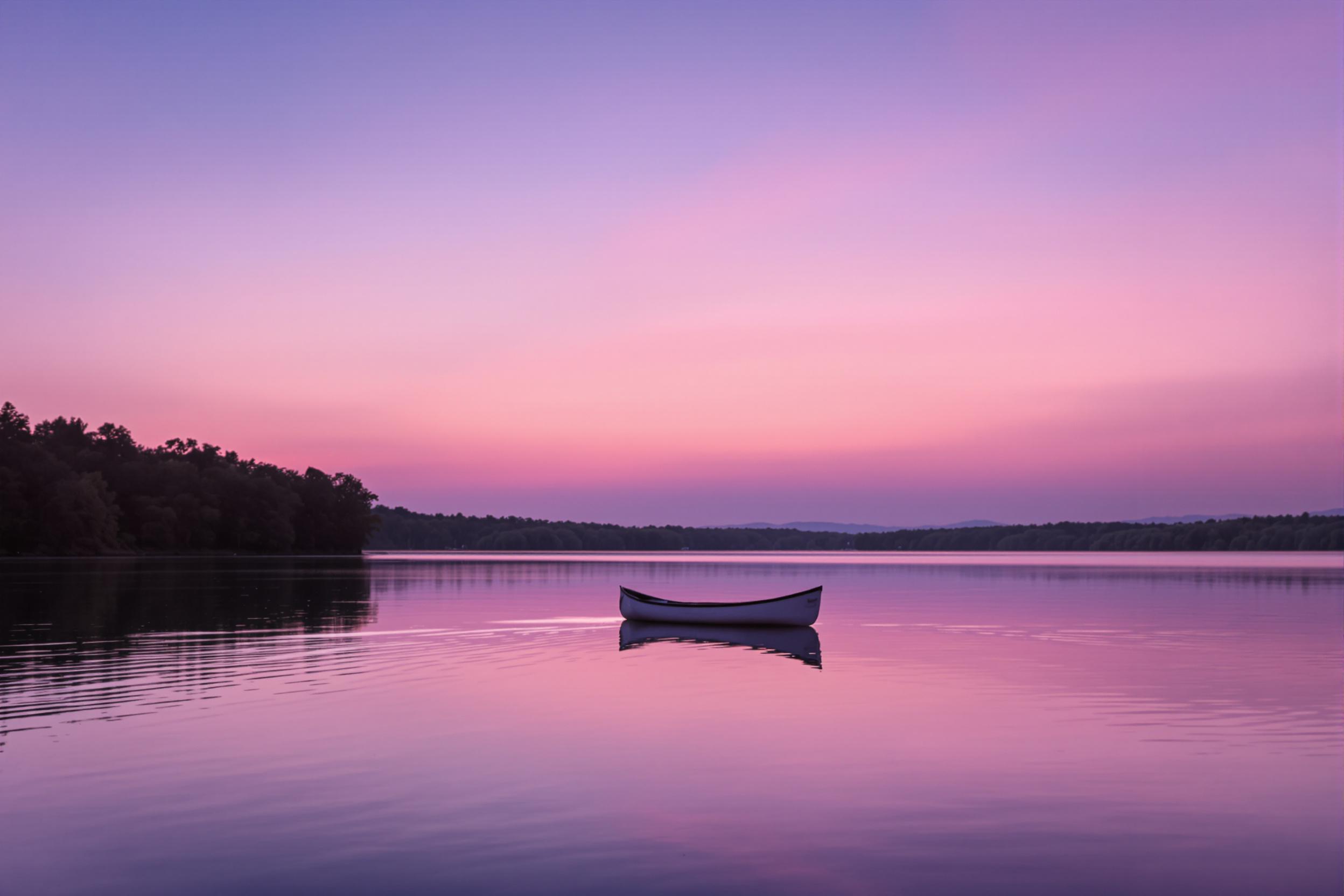 Canoe drifting under a twilight sky
