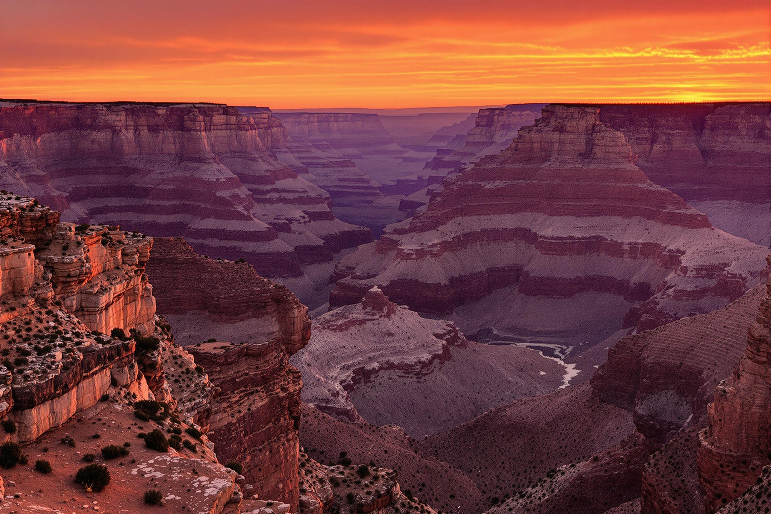 Canyon Sunset Landscape with Golden and Crimson Hues