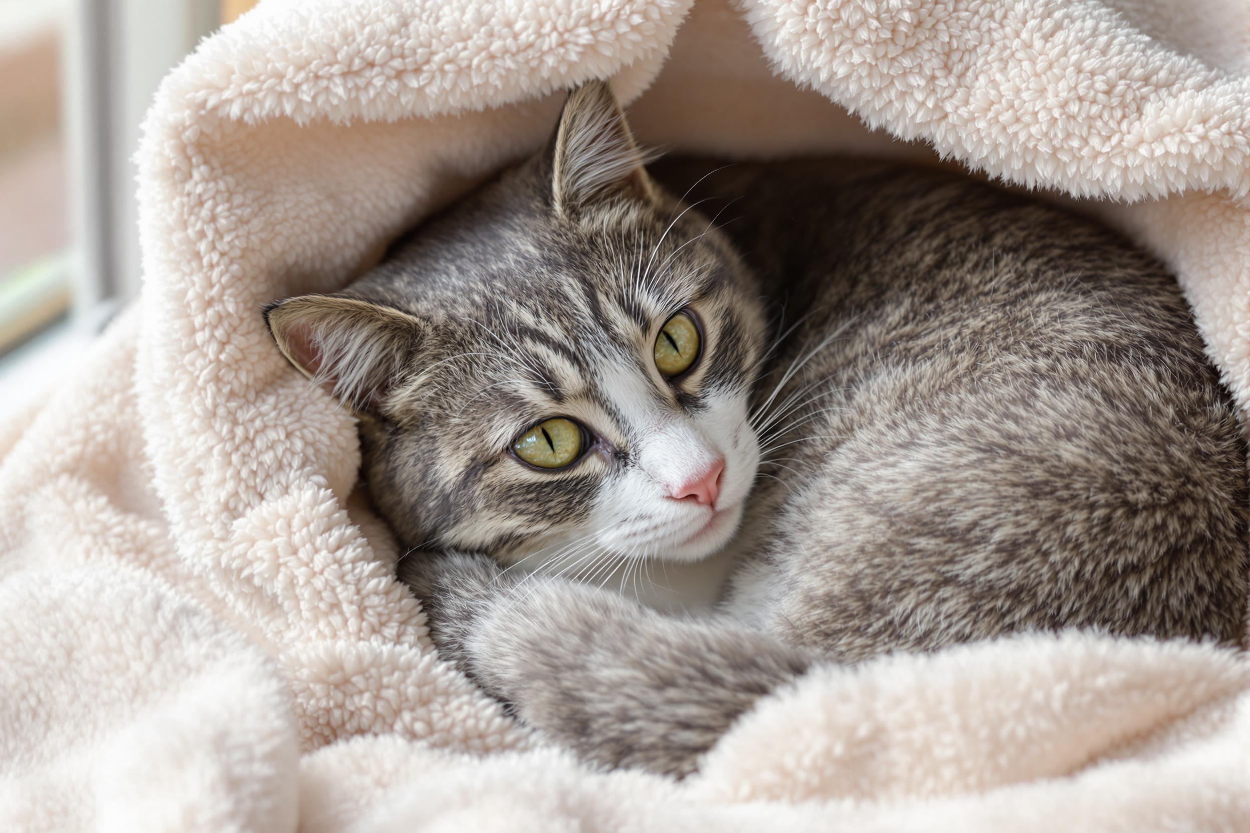 Close-Up of a Serenity Cat in a Plush Blanket