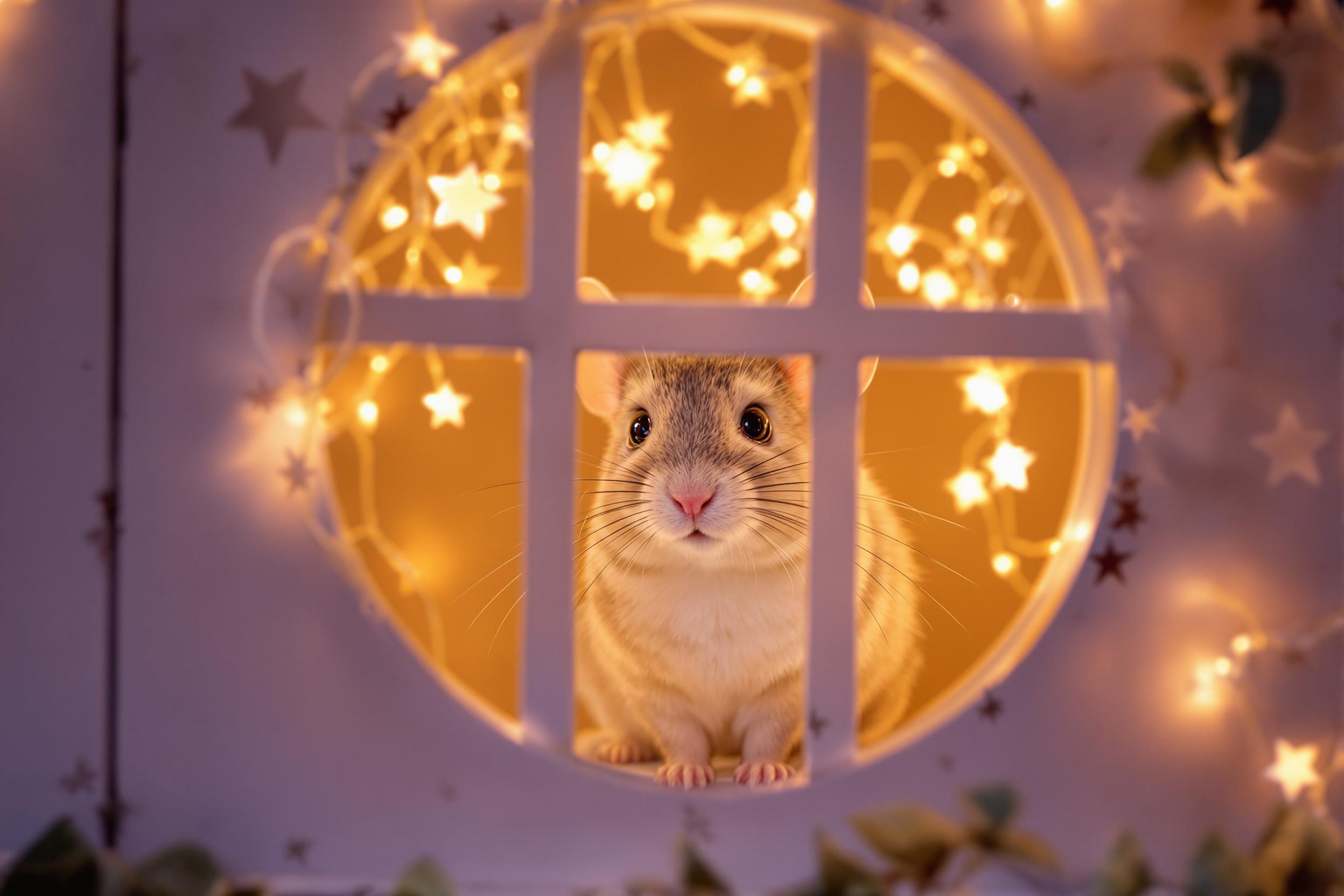 A Chinchilla Set Amid Dreamy Lantern Glow