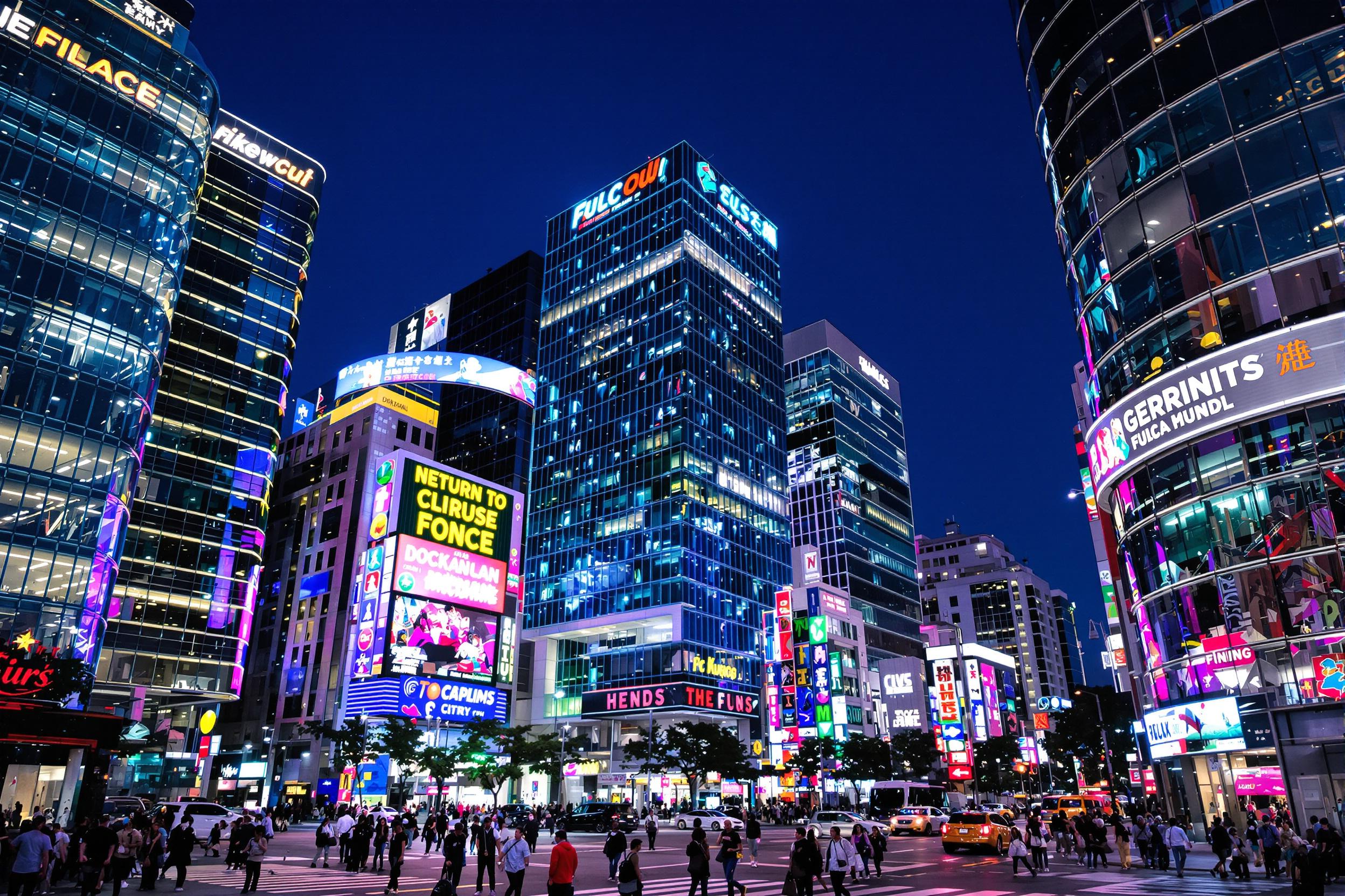 Vibrant Night Cityscape with Neon Lights