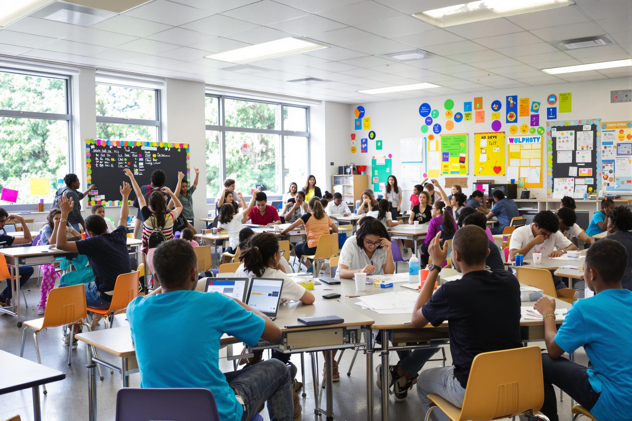 Colorful Classroom Environment with Engaged Students