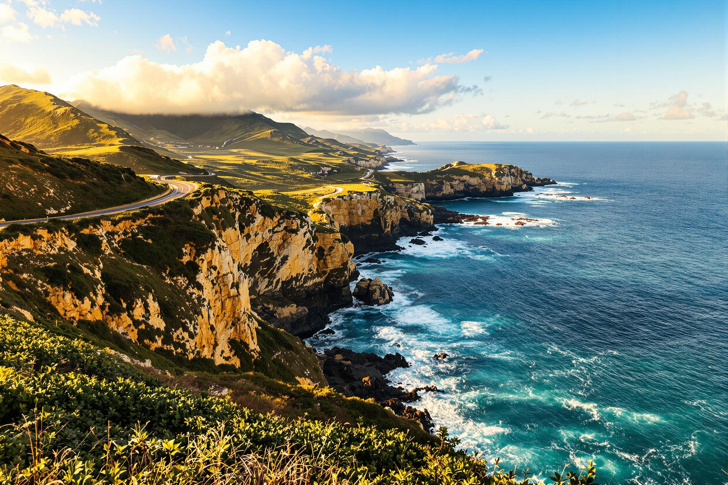 Coastal Road Overlooking the Ocean at Golden Hour