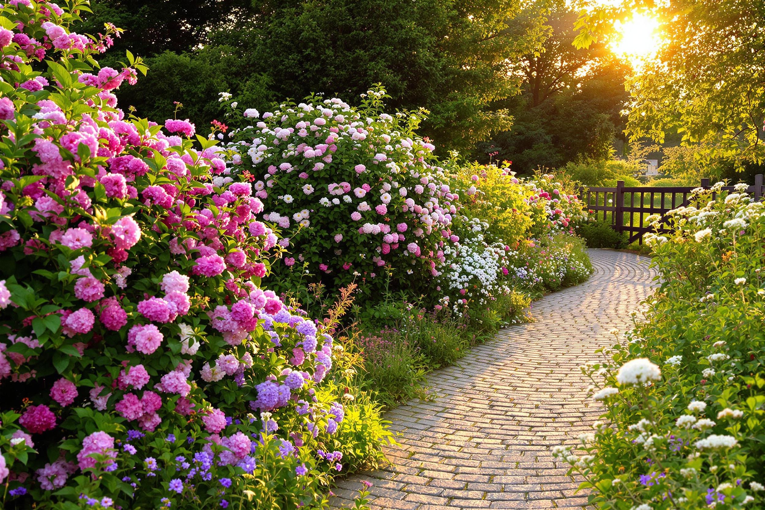 Quaint Cottage Garden During Golden Hour