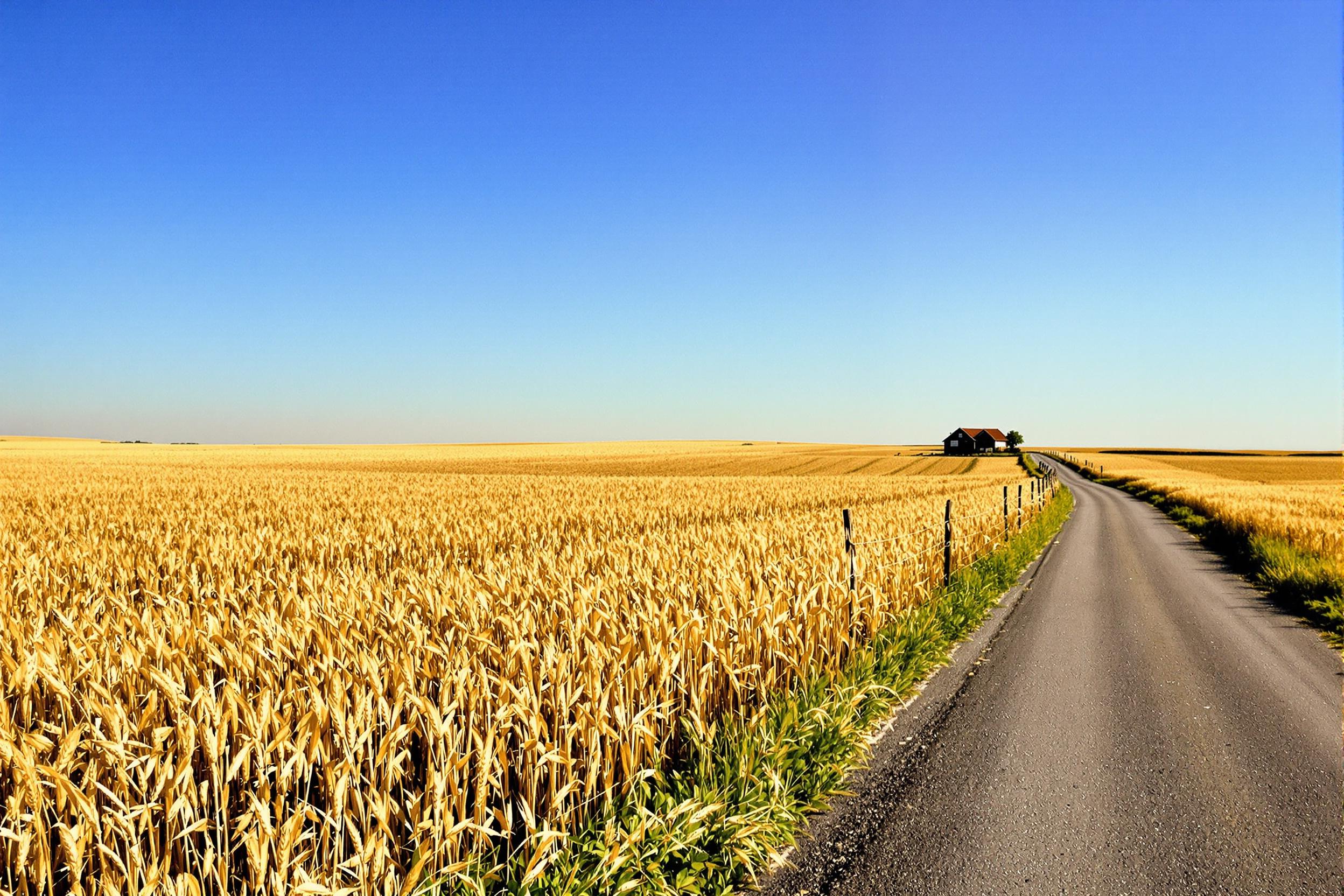 Golden Wheatfield and Serene Farmhouse Scene