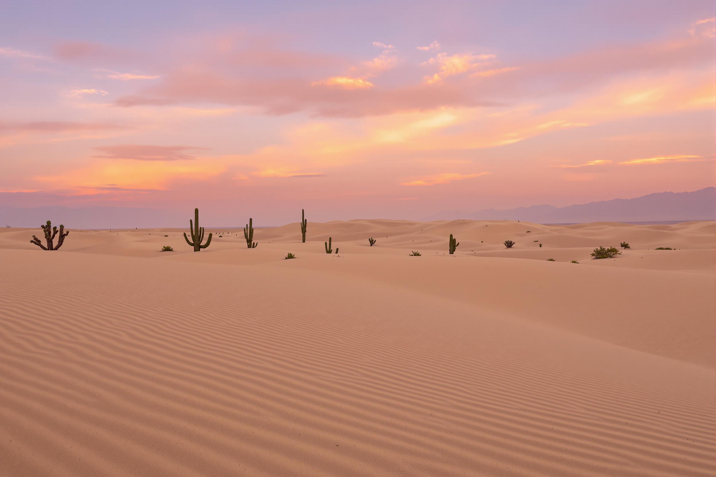 Serene Desert Landscape at Dawn with Rolling Sand Dunes