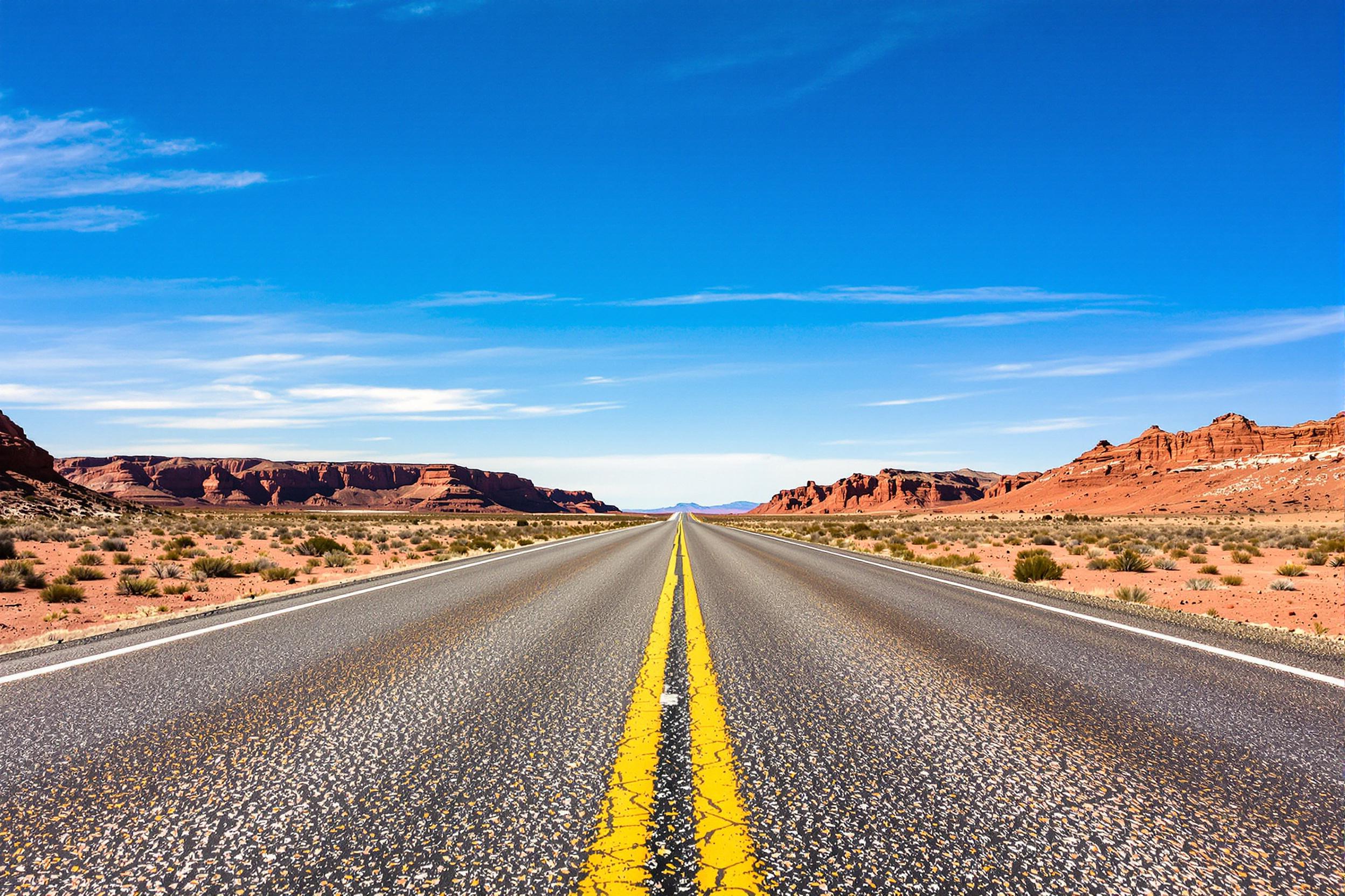 Lonely Desert Highway Under Scorching Sun