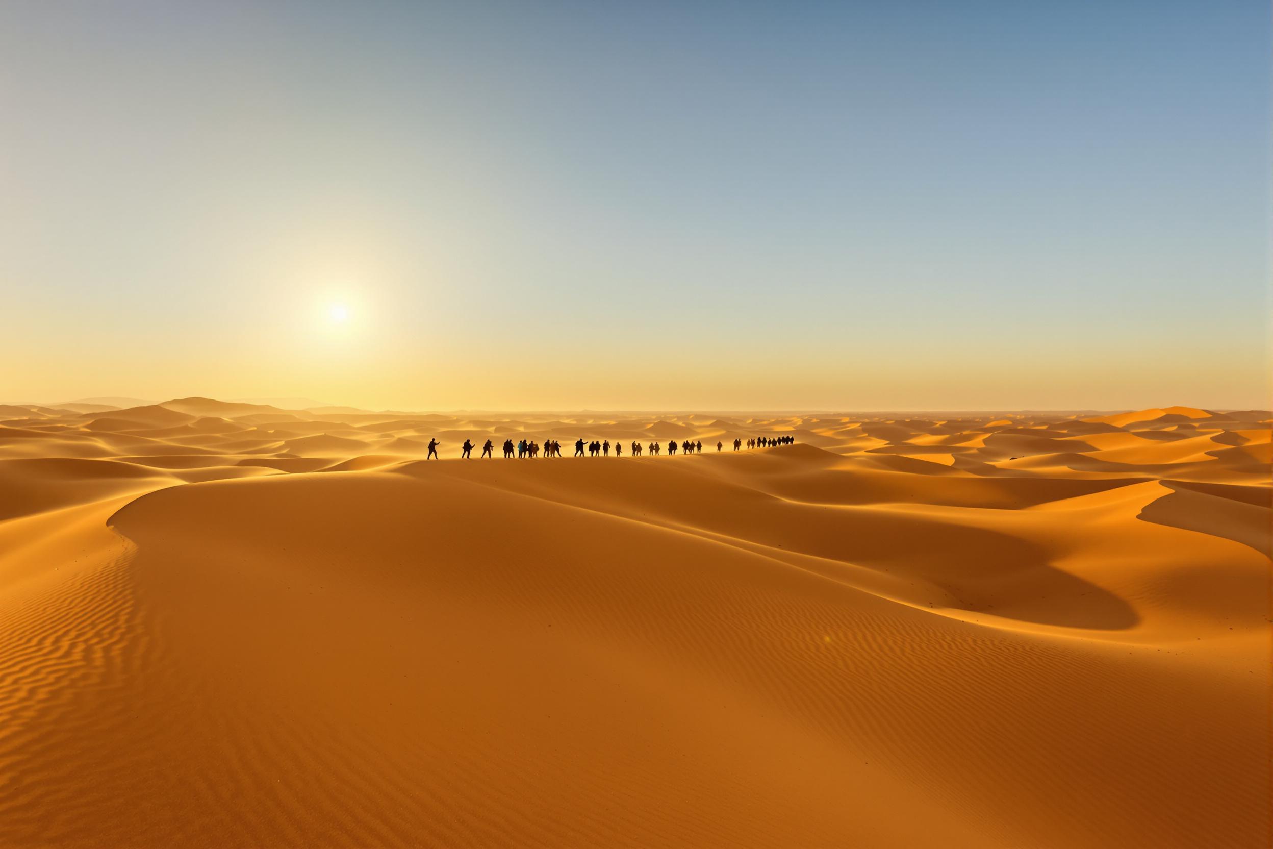 Desert Caravan Crossing Sunlit Dunes