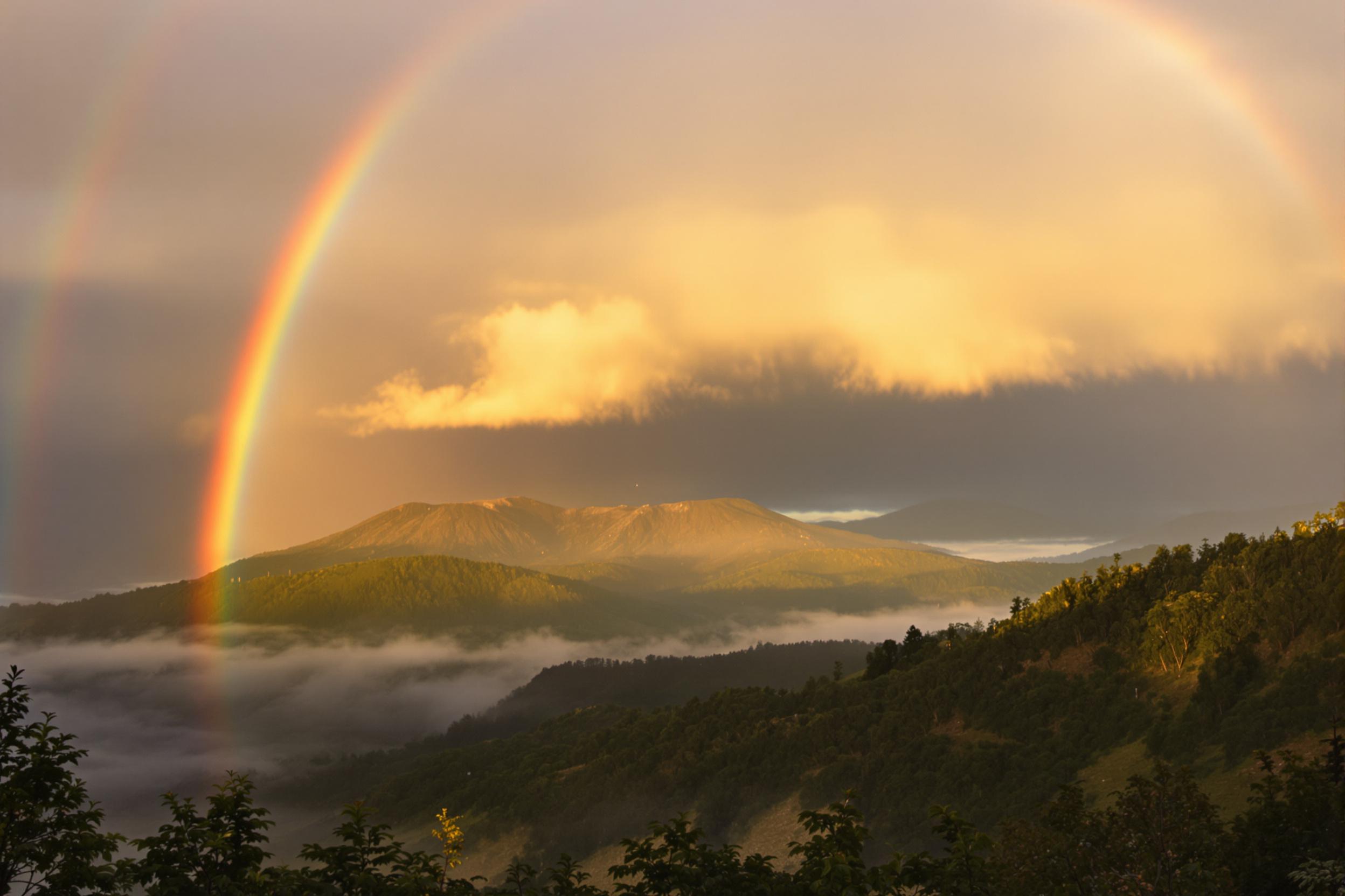 Double Rainbow Over Misty Mountain Valley