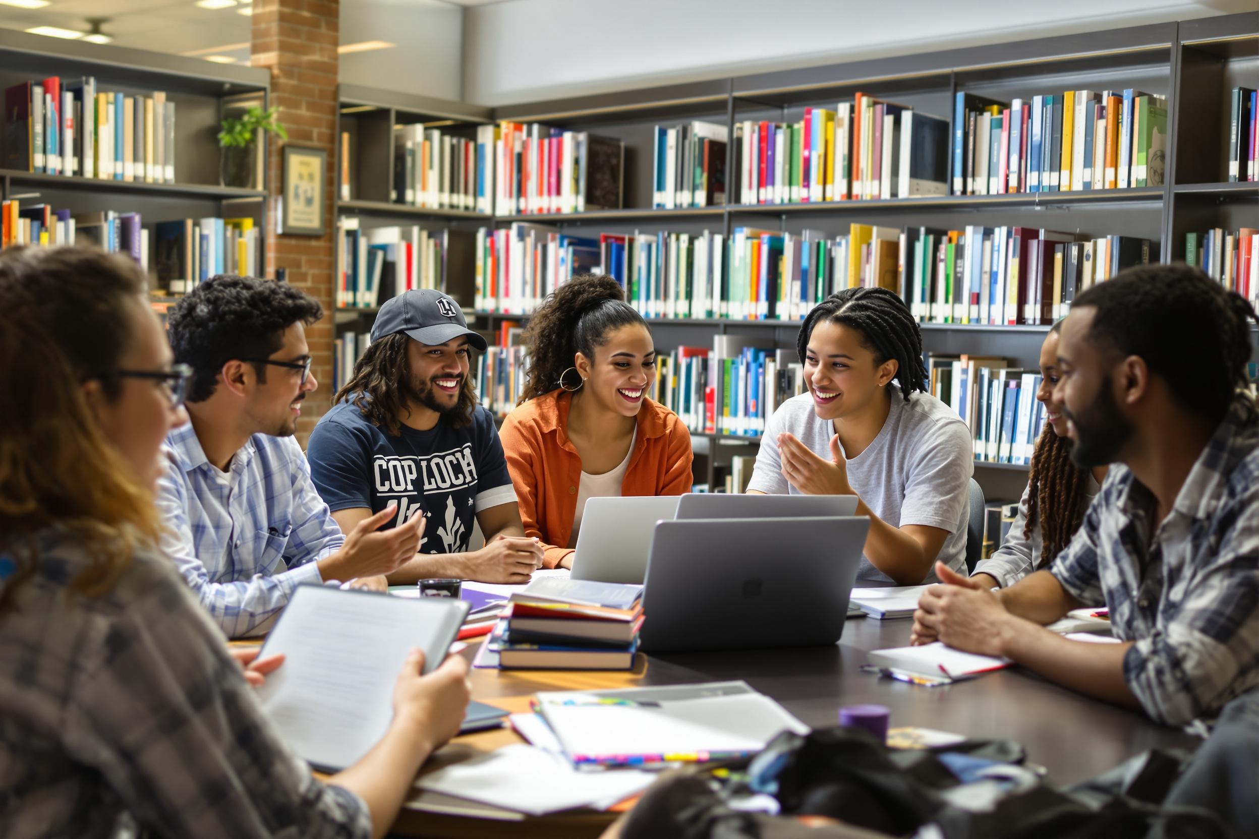 Diverse Group Study Session in Library