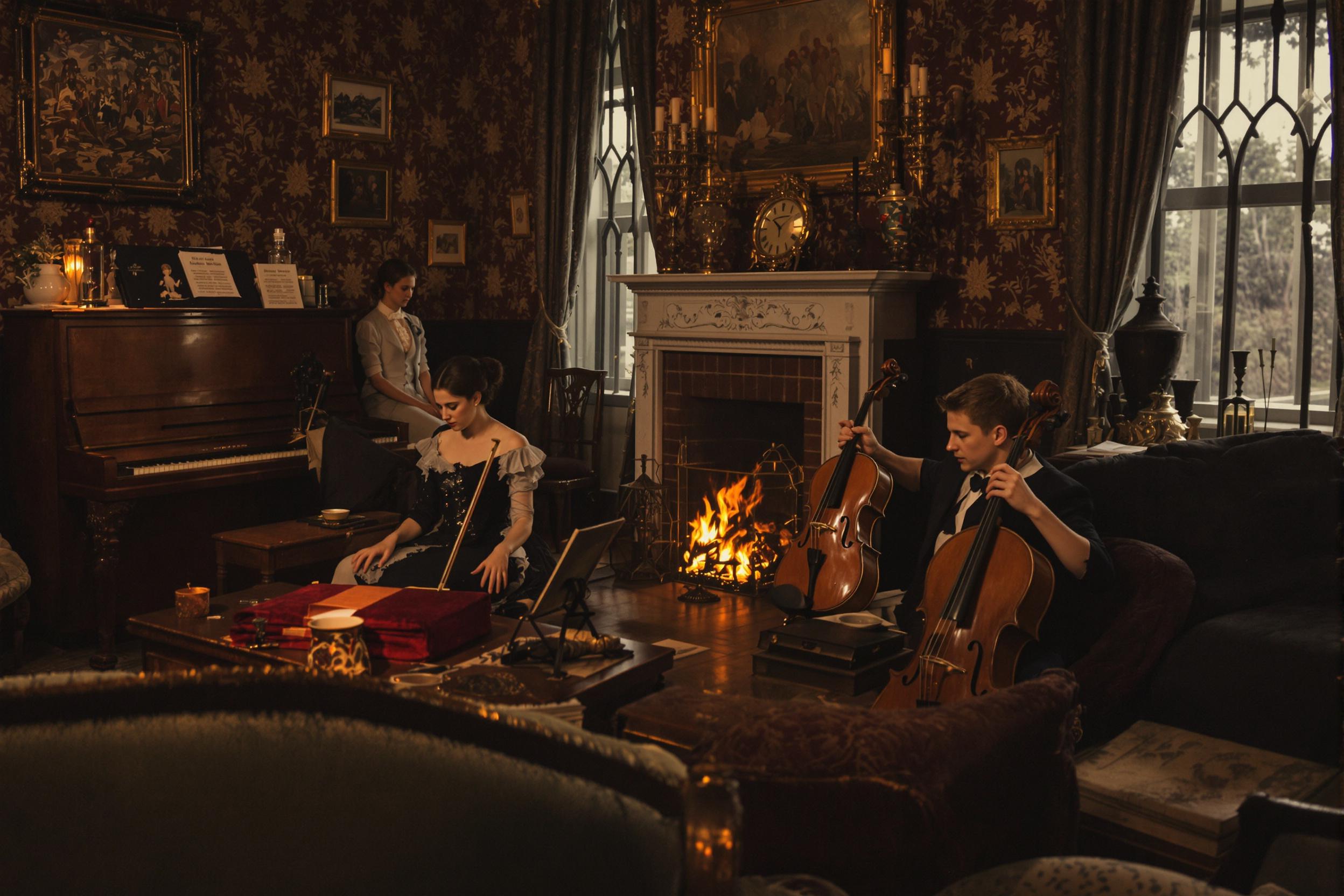 Edwardian Family Evening Music Session by Gaslight