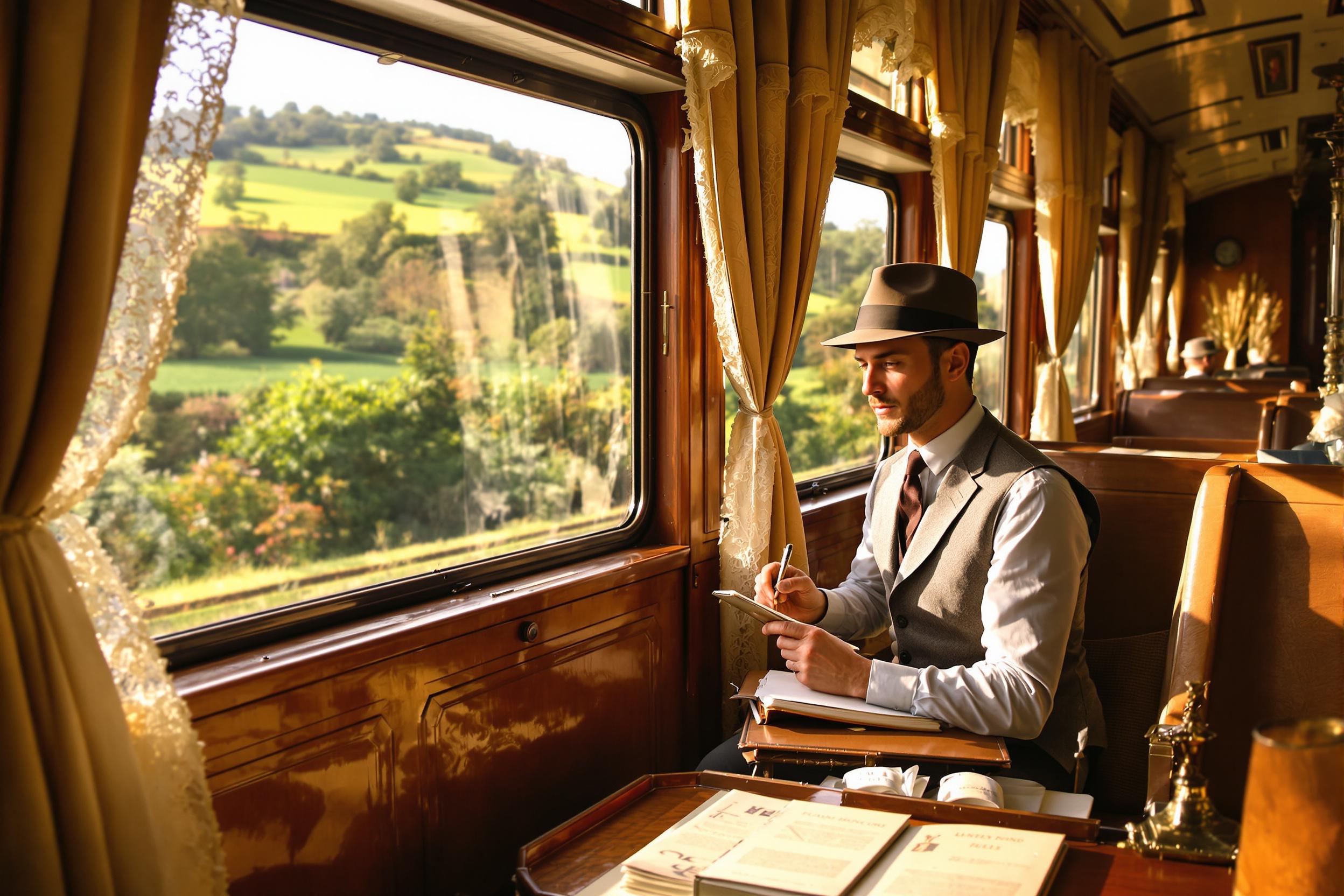 Edwardian Train Traveler Sketching Landscapes