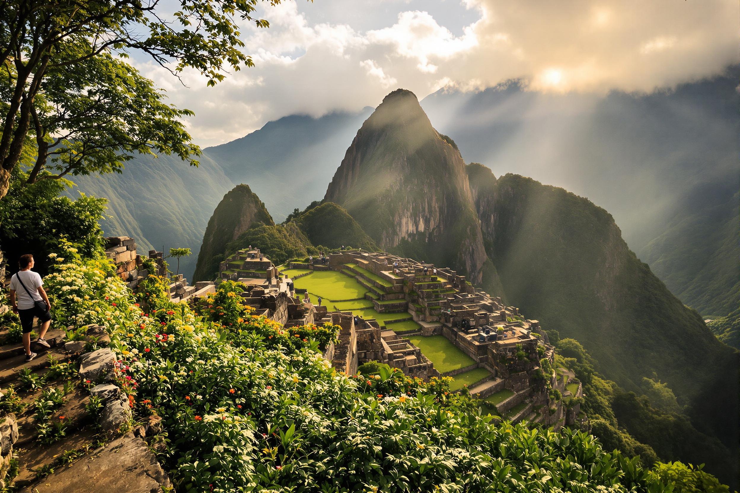 Adventurer at Illuminated Machu Picchu Trail